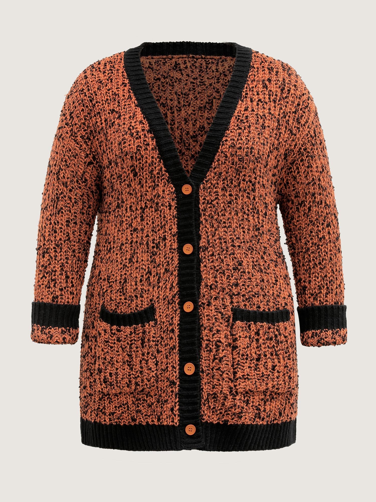 Textured Color Contrast Edges Pockets Cardigan - Image 9