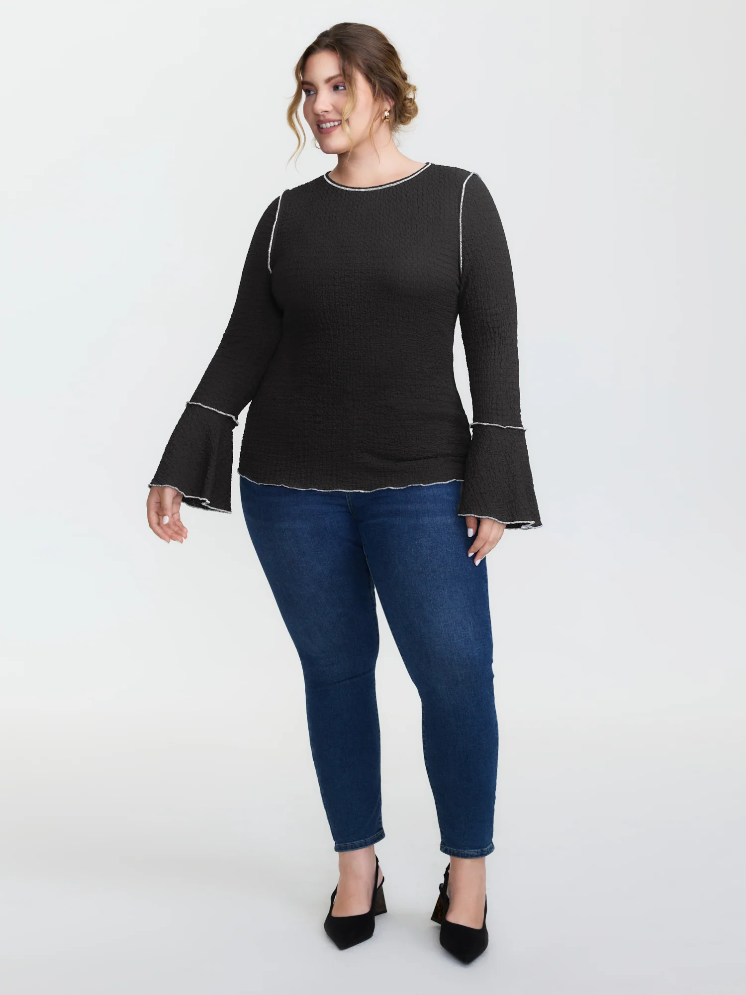 Textured Color Contrast Fitted T-Shirt - Image 3