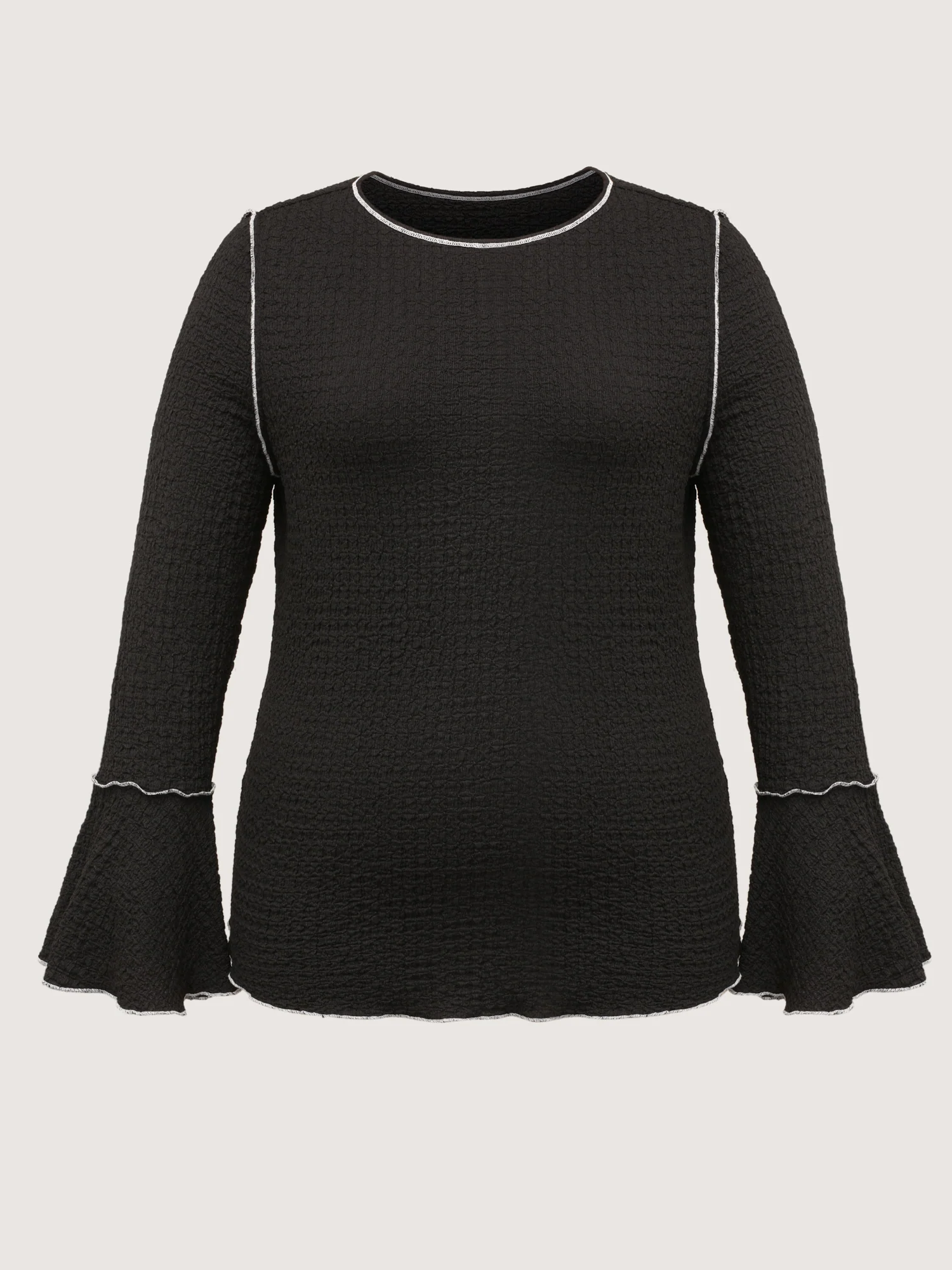 Textured Color Contrast Fitted T-Shirt - Image 7
