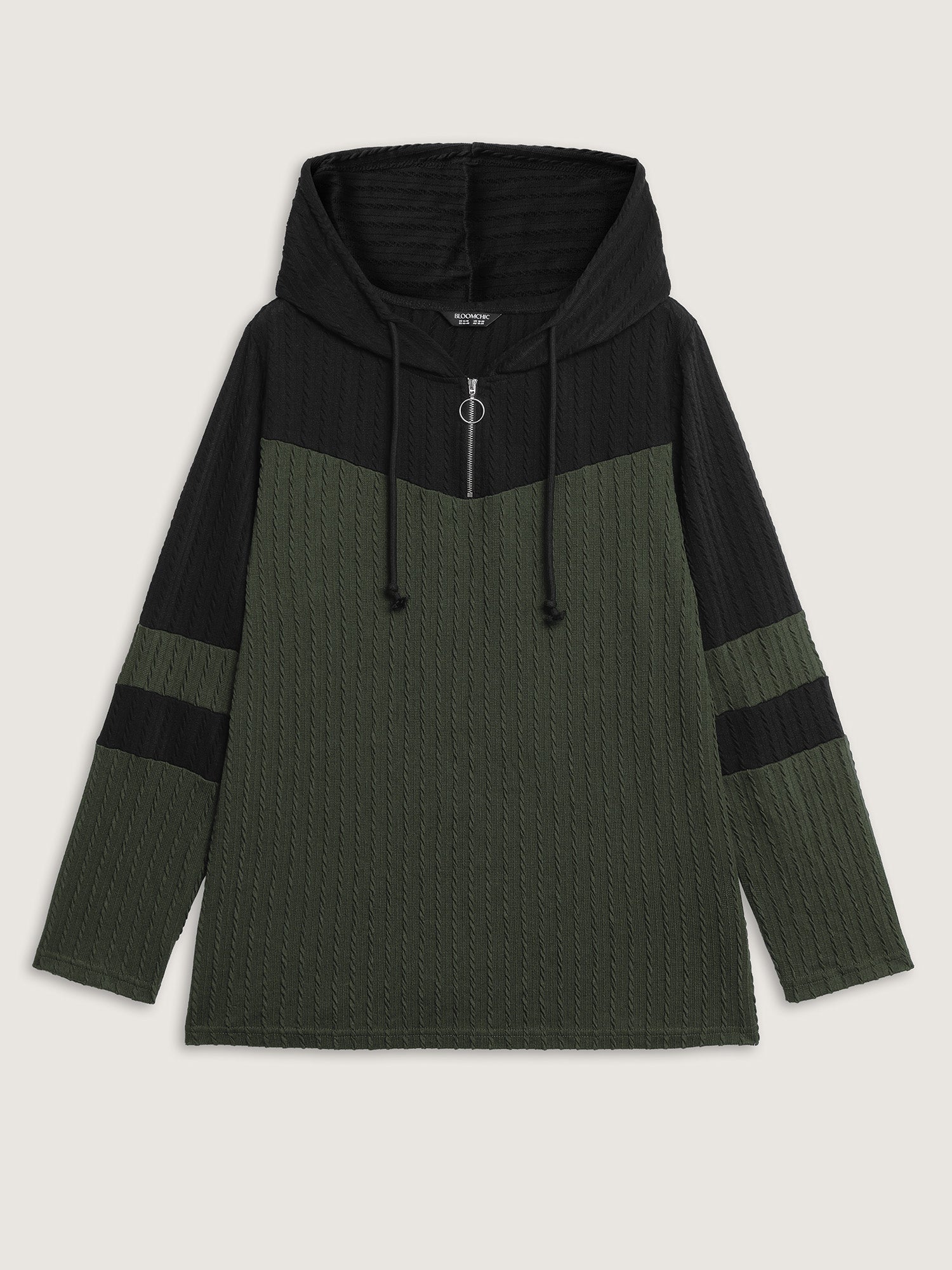Textured Color Contrast Half-Zipper Hoodie - Image 7