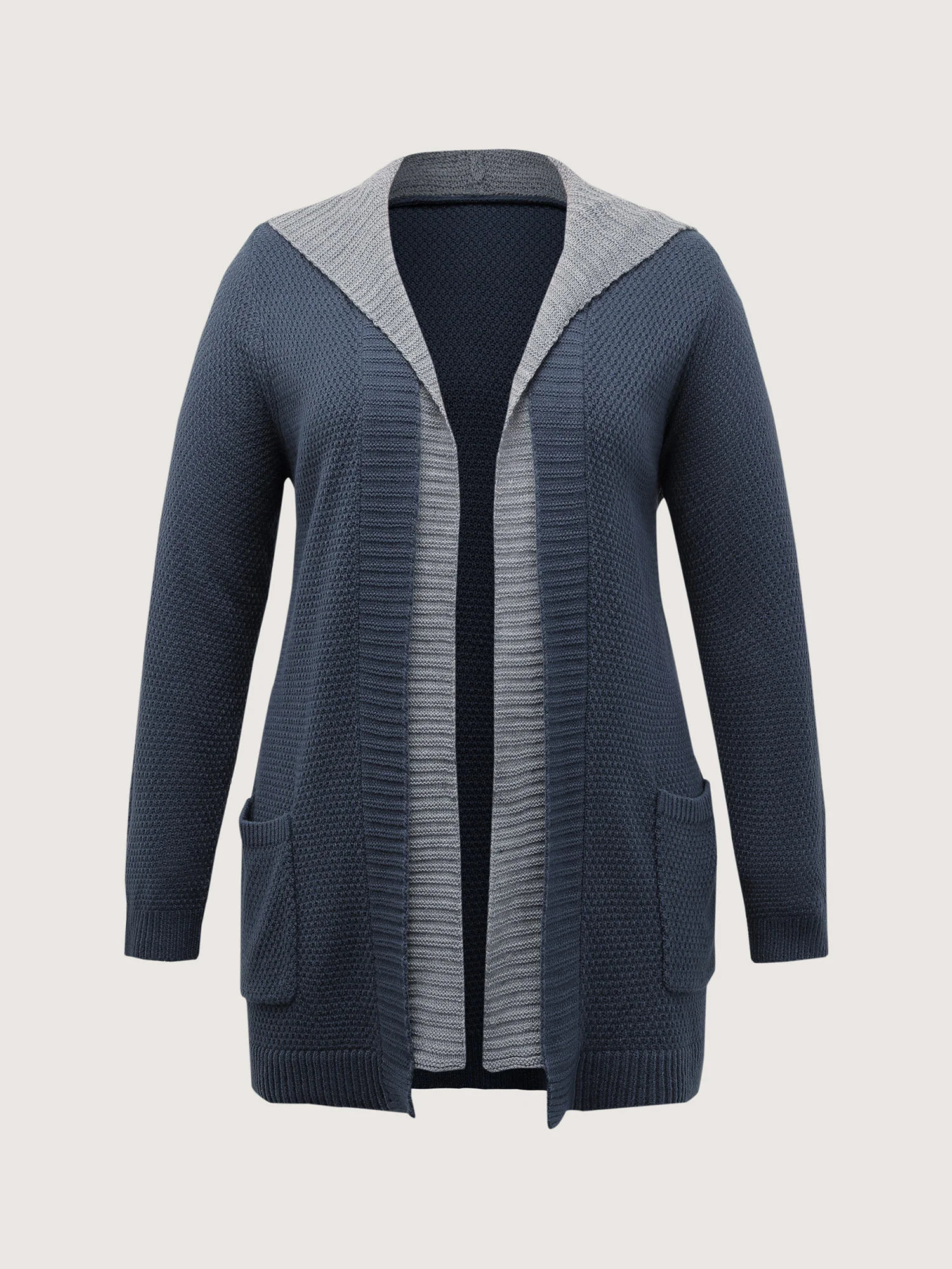 Textured Color Contrast Hooded Pocket Knit Cardigan - Image 9