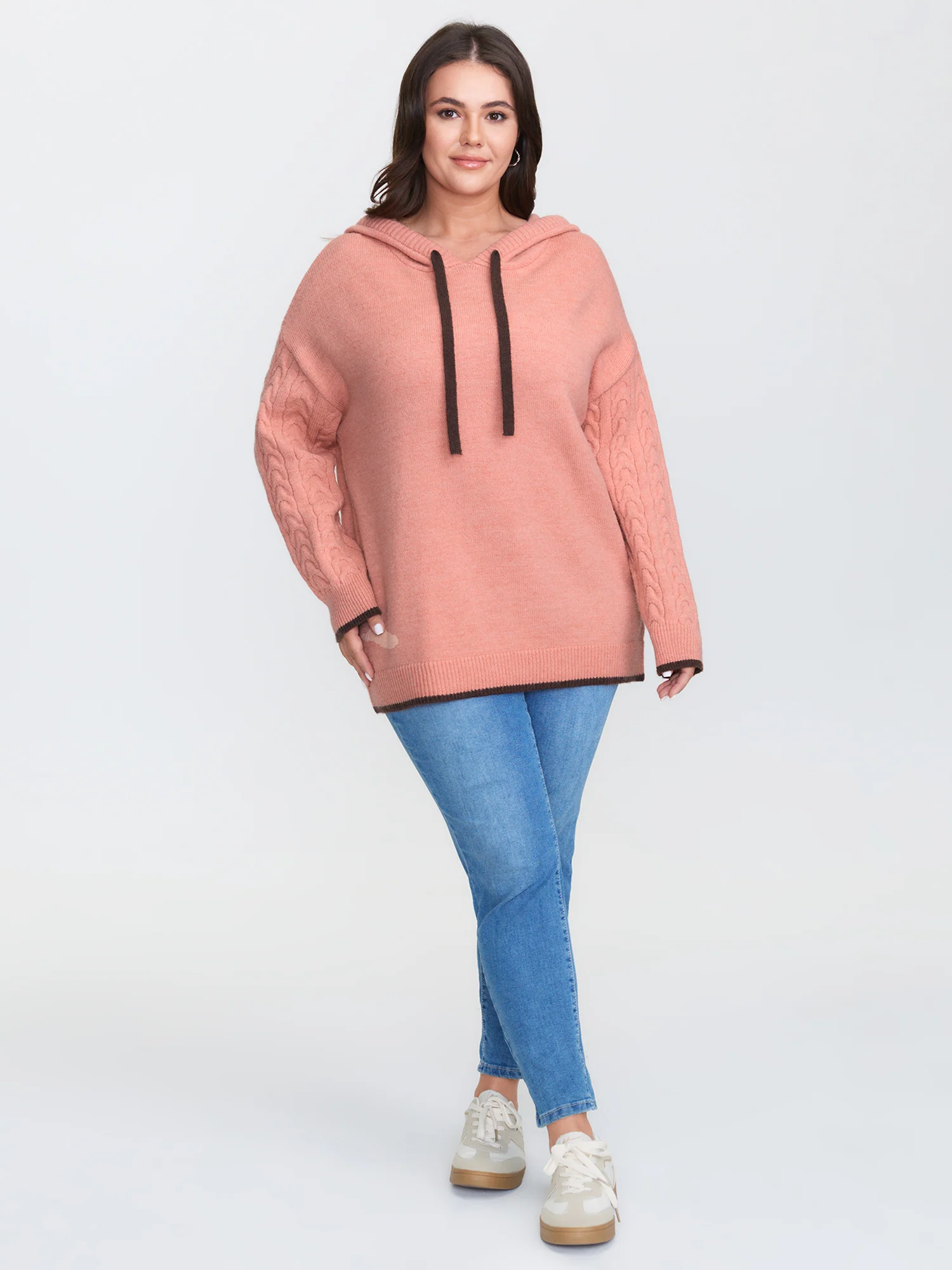 Textured Color Contrast Hooded Pullover - Image 2