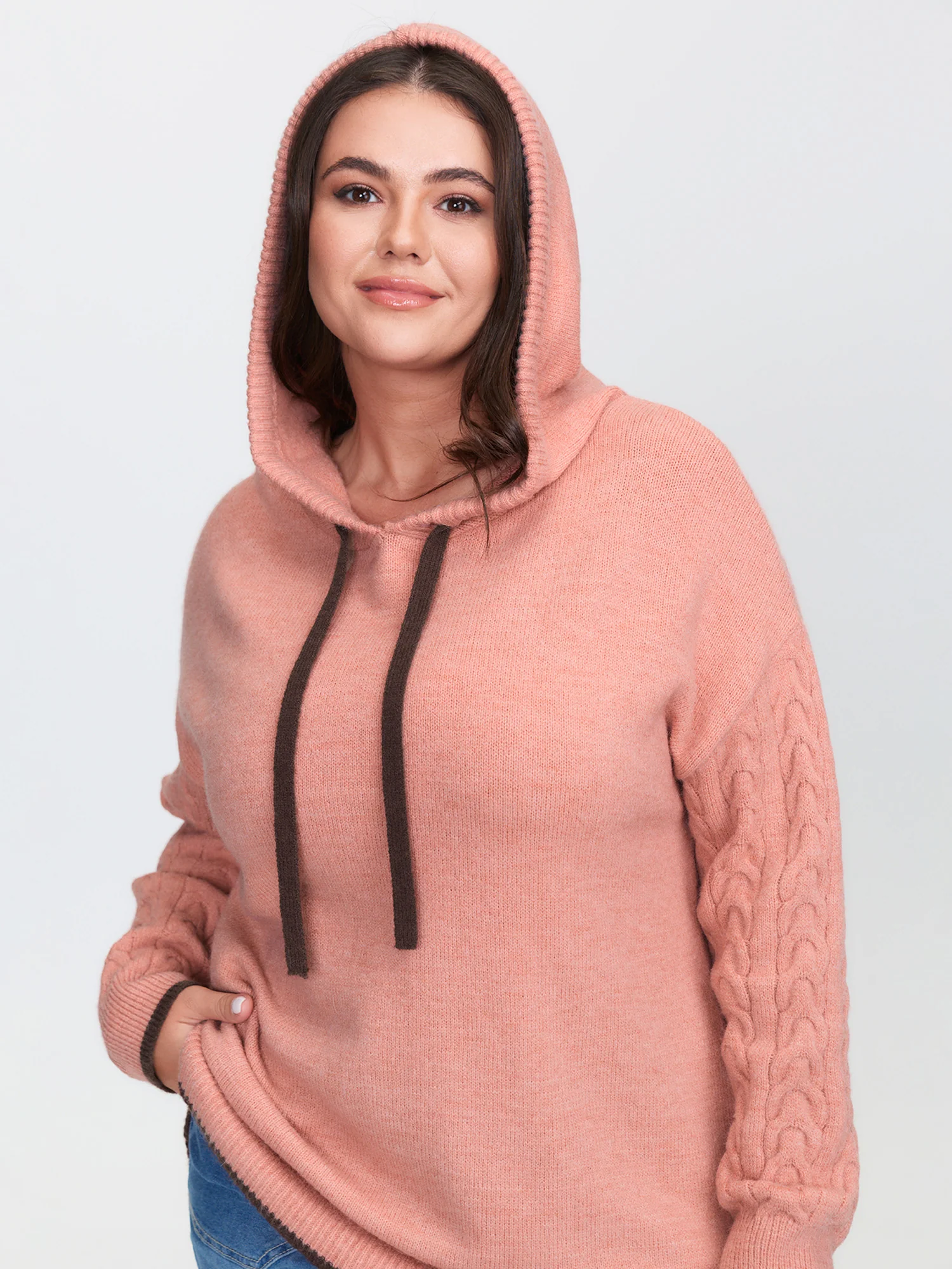 Textured Color Contrast Hooded Pullover - Image 3