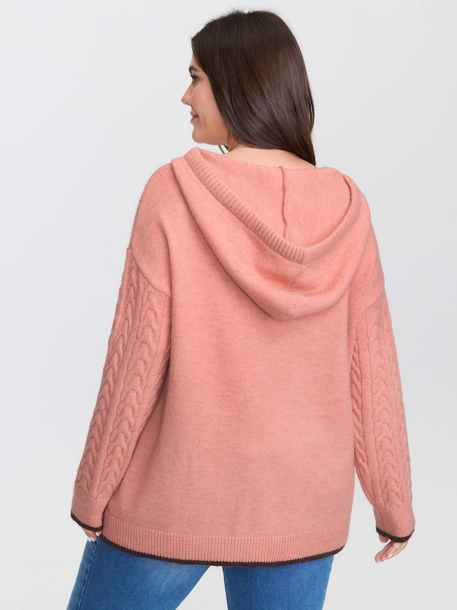 Textured Color Contrast Hooded Pullover - Image 4
