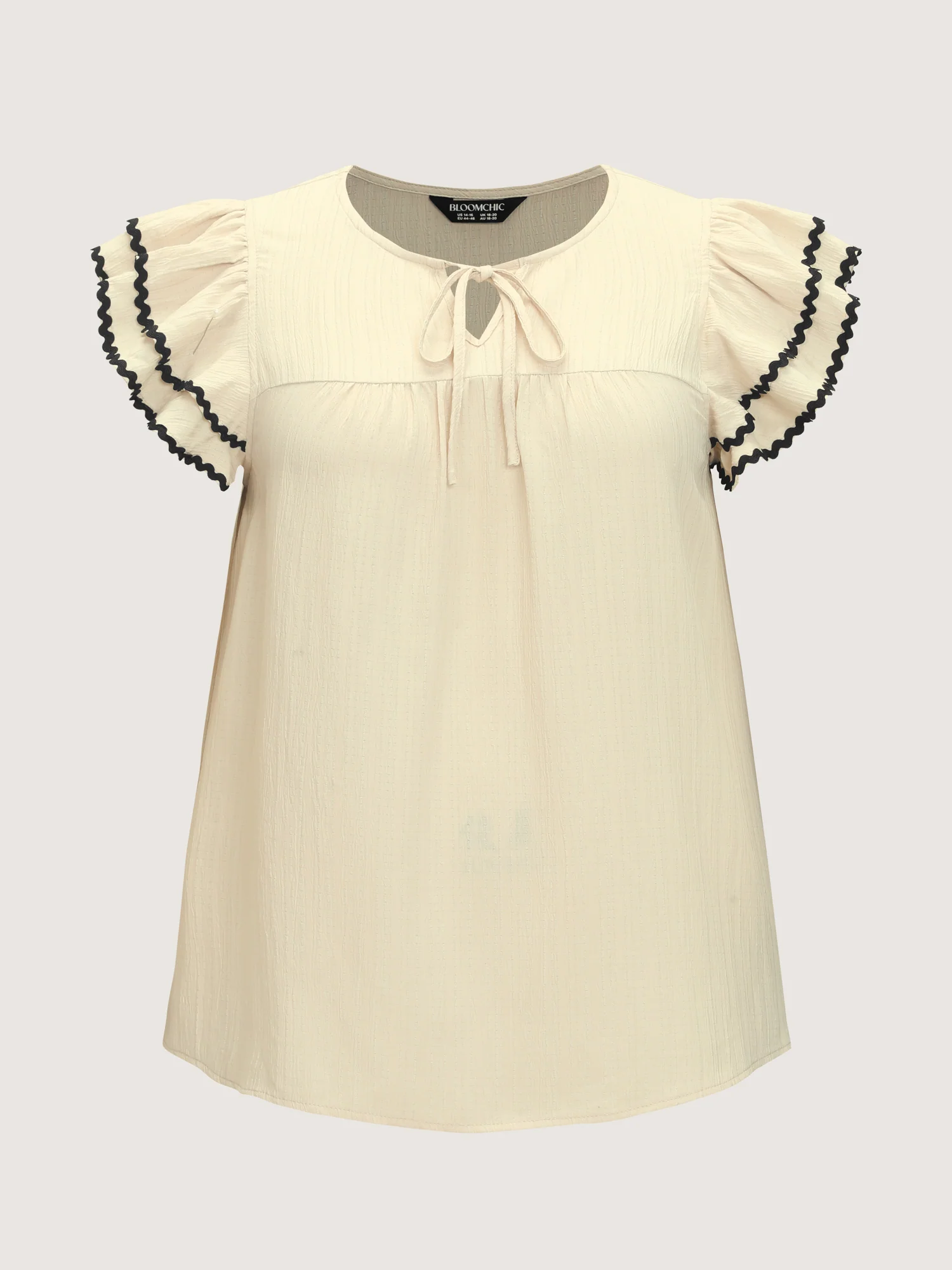 Textured Color Contrast Layered Sleeve Blouse - Image 7