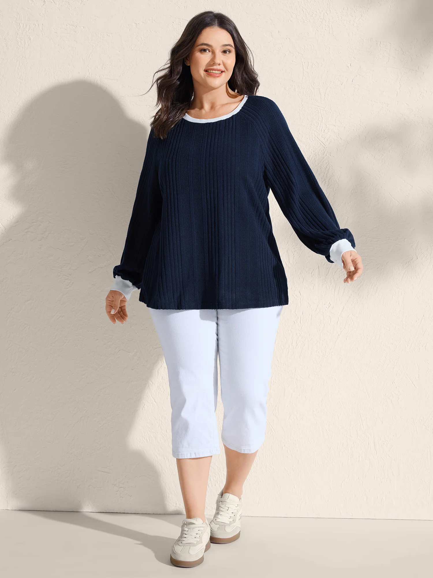 Textured Color Contrast Longline Sweatshirt - Image 3