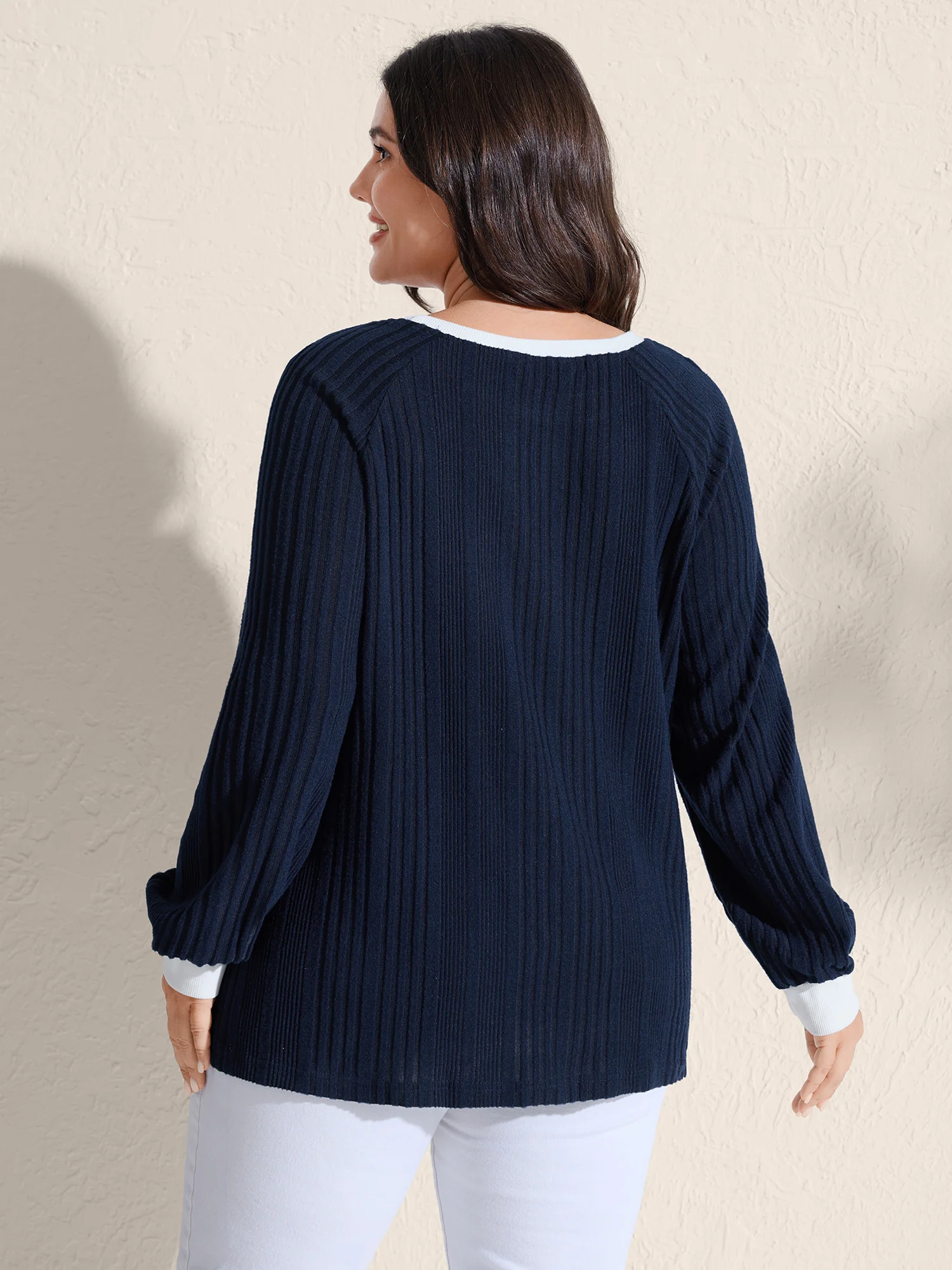Textured Color Contrast Longline Sweatshirt - Image 4