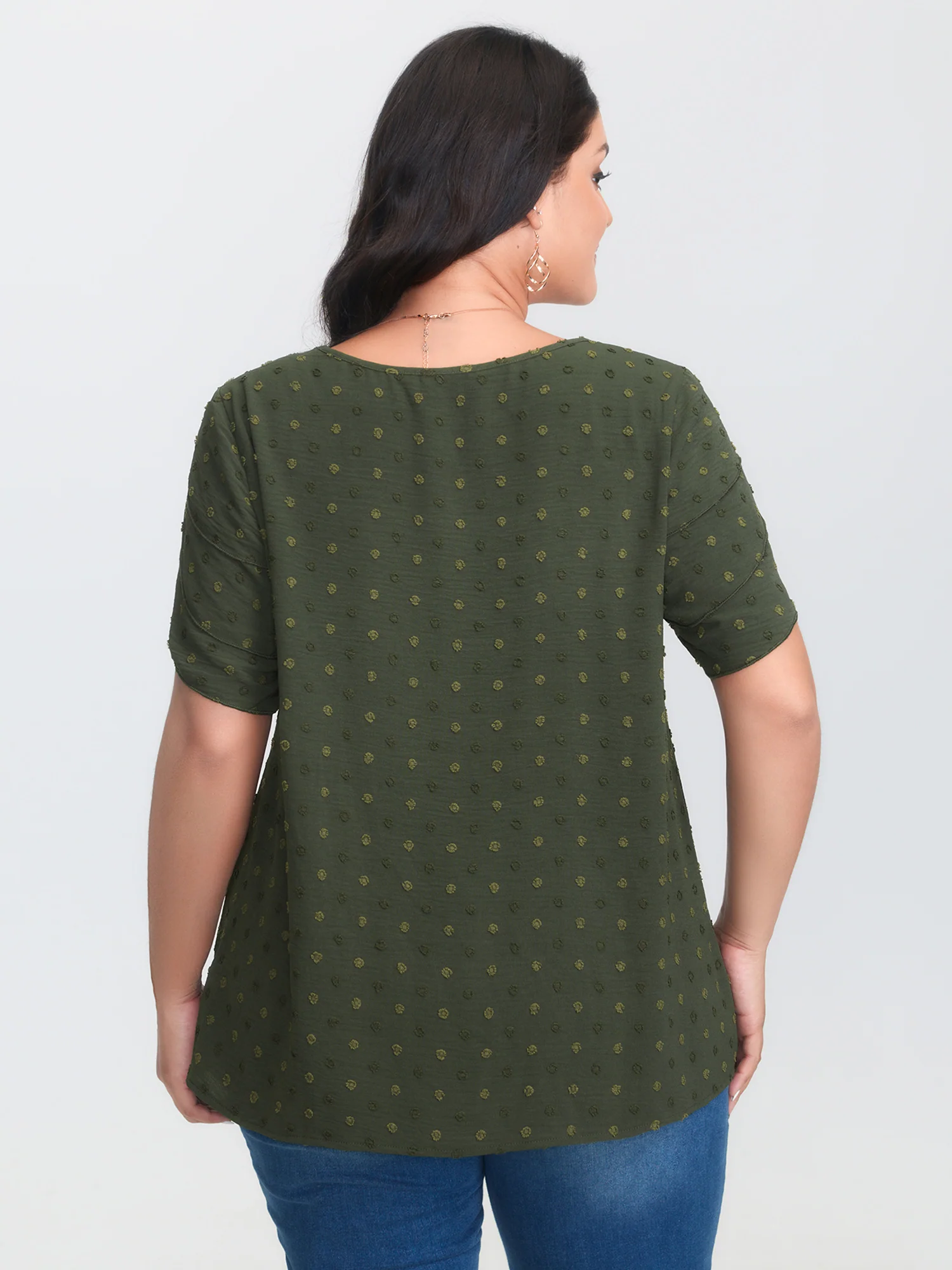 Textured Color Contrast Petal Sleeve Blouse - Image 12
