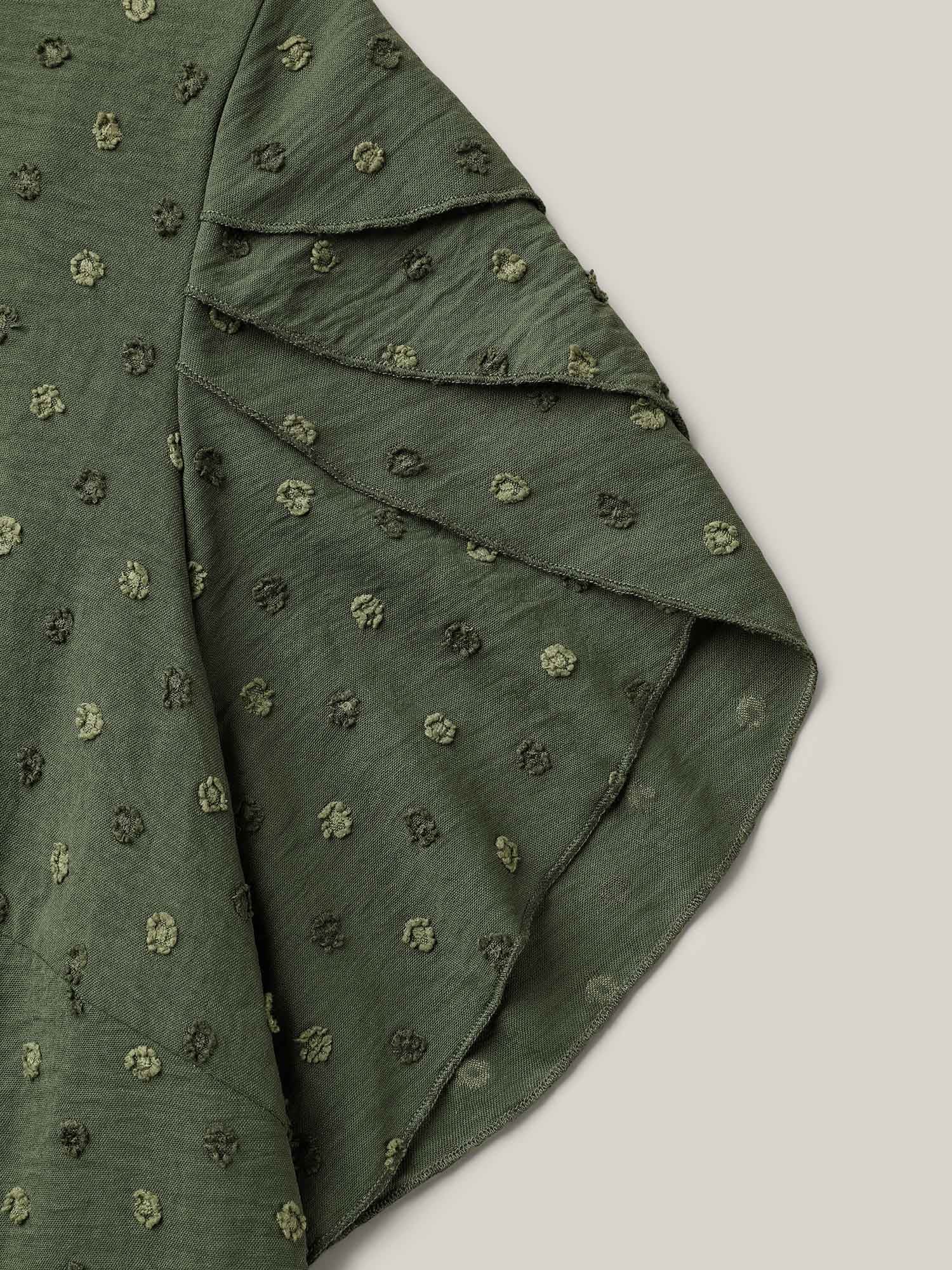 Textured Color Contrast Petal Sleeve Blouse - Image 14