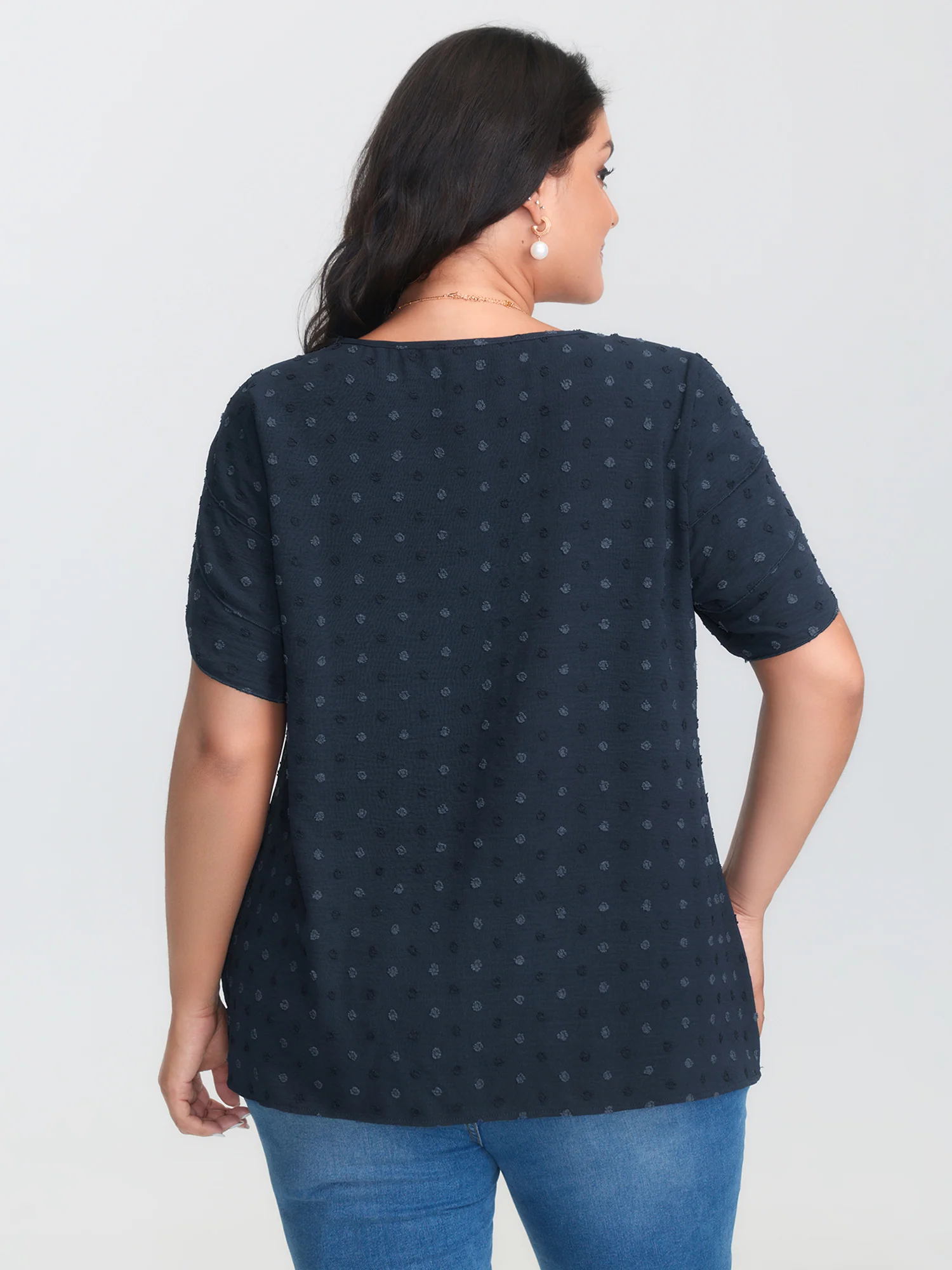 Textured Color Contrast Petal Sleeve Blouse - Image 19