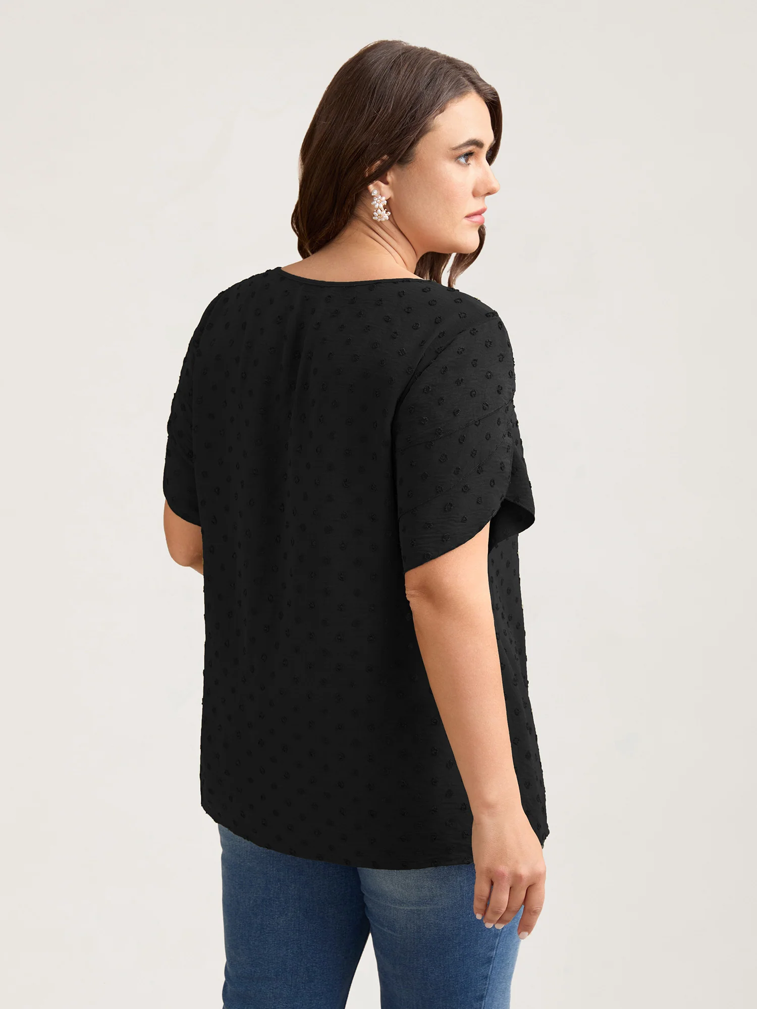 Textured Color Contrast Petal Sleeve Blouse - Image 23