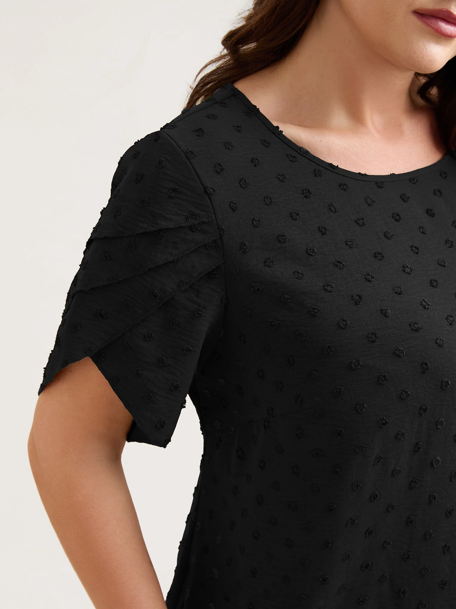 Textured Color Contrast Petal Sleeve Blouse - Image 24