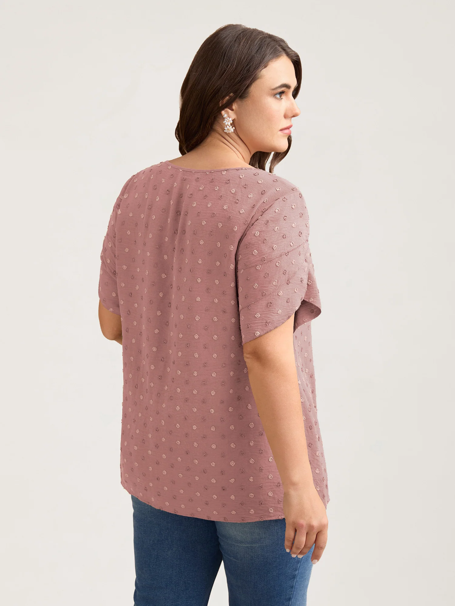 Textured Color Contrast Petal Sleeve Blouse - Image 28