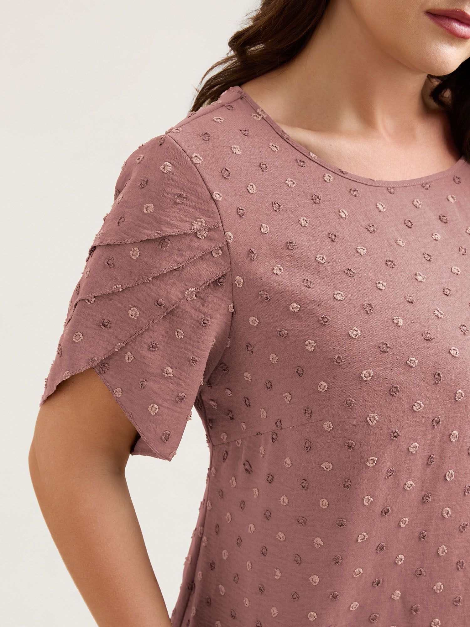 Textured Color Contrast Petal Sleeve Blouse - Image 29