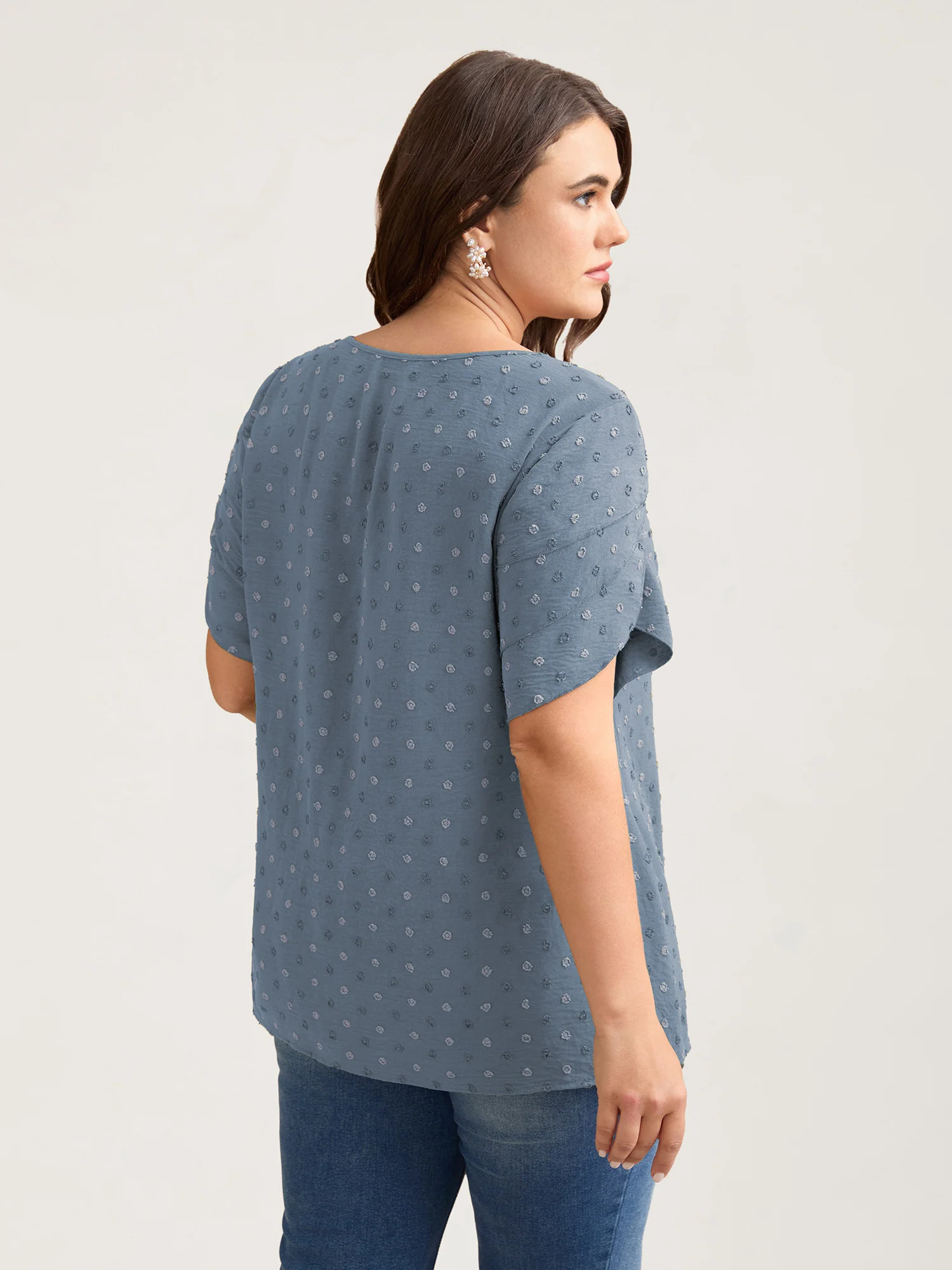 Textured Color Contrast Petal Sleeve Blouse - Image 33