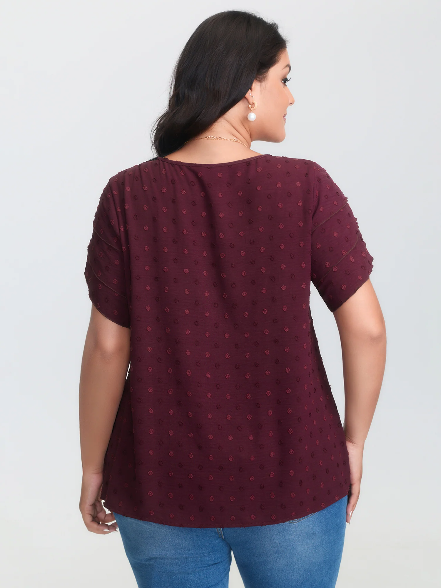 Textured Color Contrast Petal Sleeve Blouse - Image 4