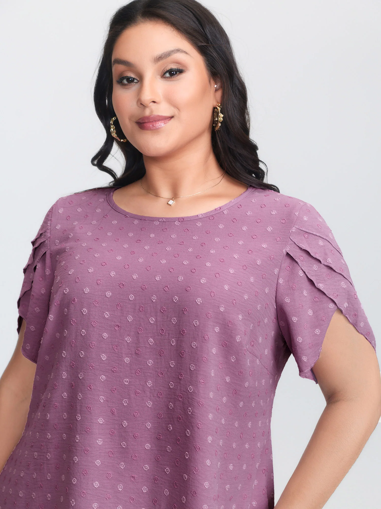 Textured Color Contrast Petal Sleeve Blouse - Image 5