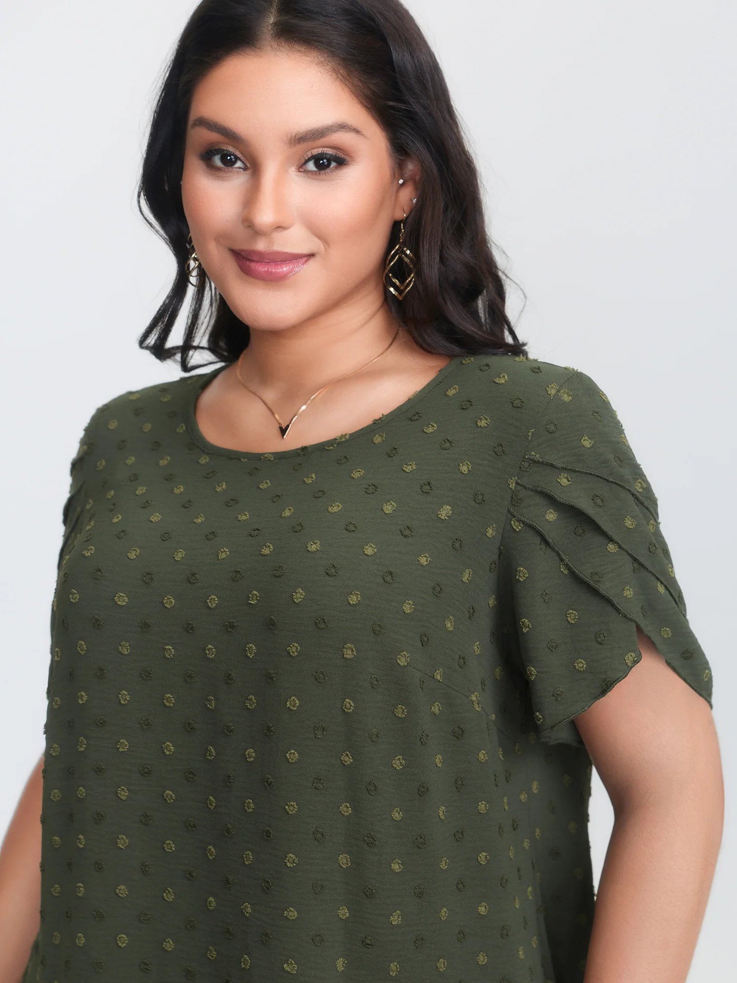 Textured Color Contrast Petal Sleeve Blouse - Image 9