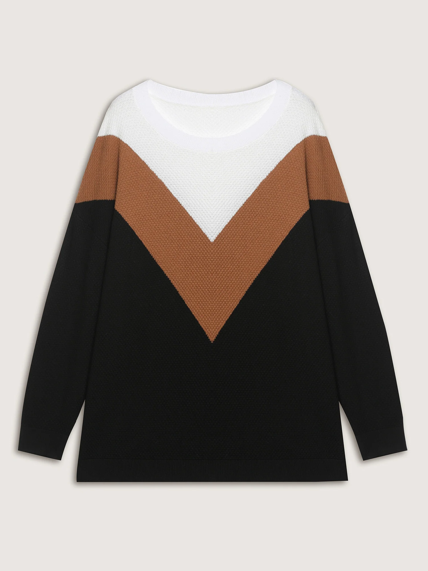 Textured Color Contrast Round Neck Pullover - Image 6