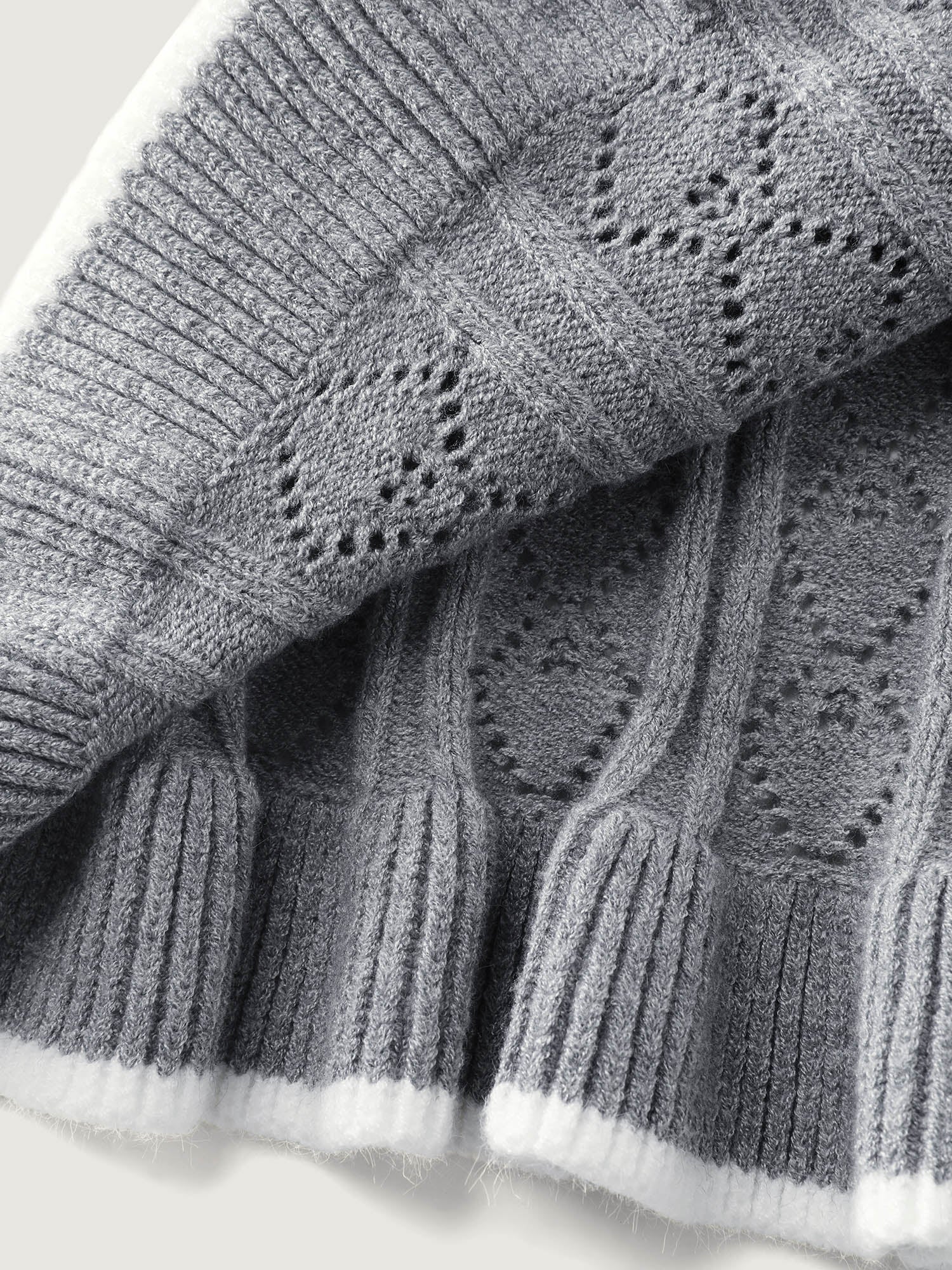 Textured Color Contrast Ruffled Hem Knit Cardigan - Image 7