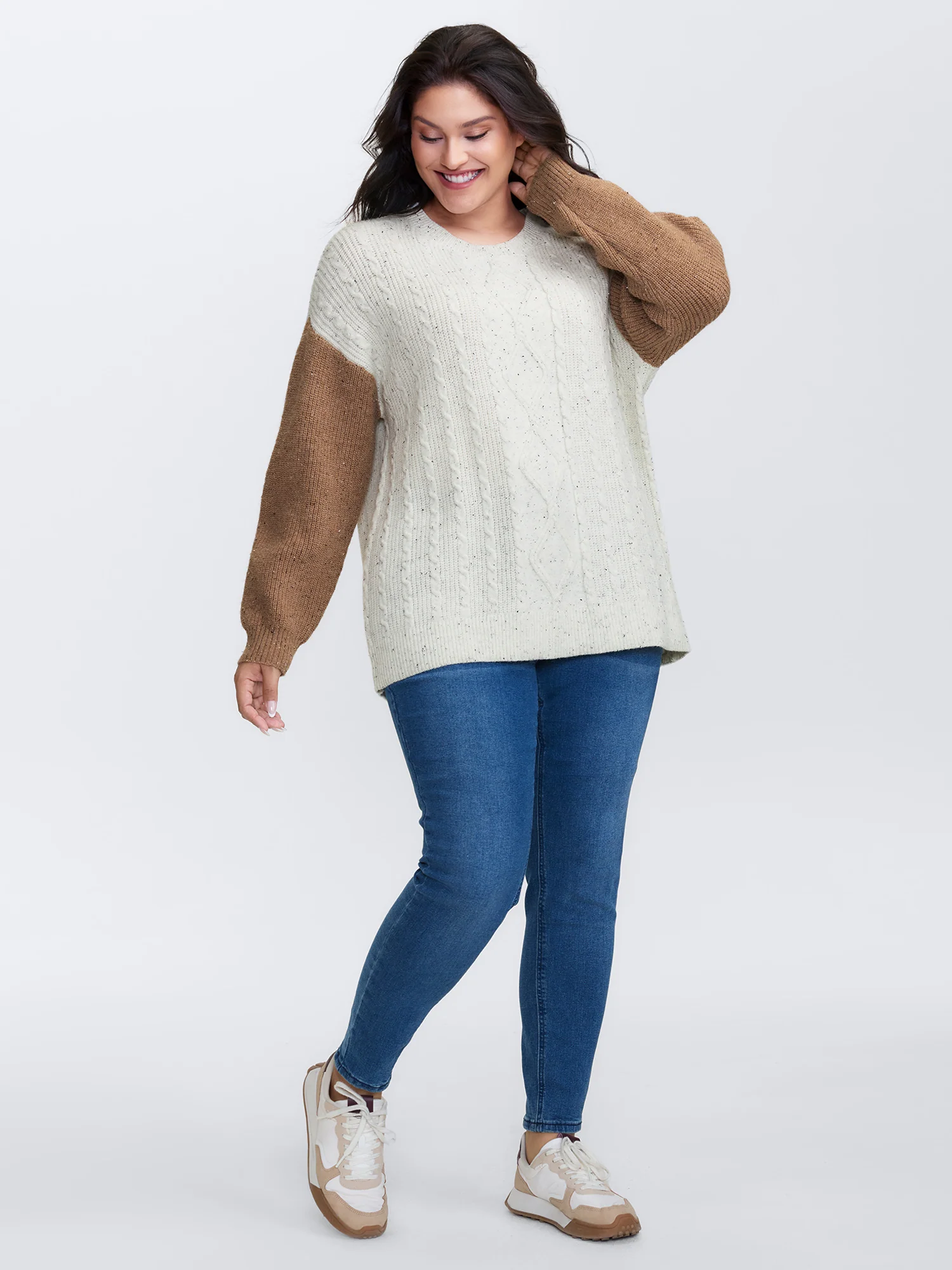 Textured Color Contrast Sleeve Pullover - Image 3