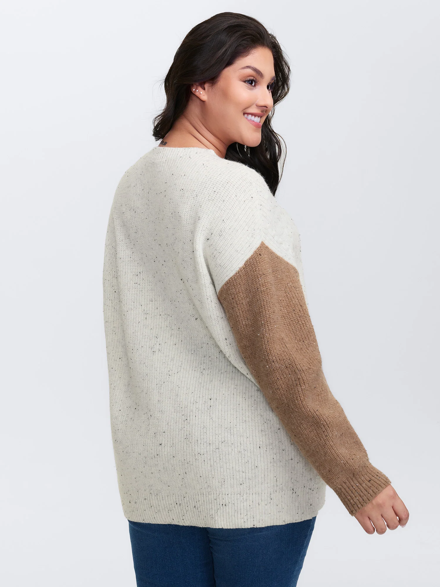 Textured Color Contrast Sleeve Pullover - Image 4