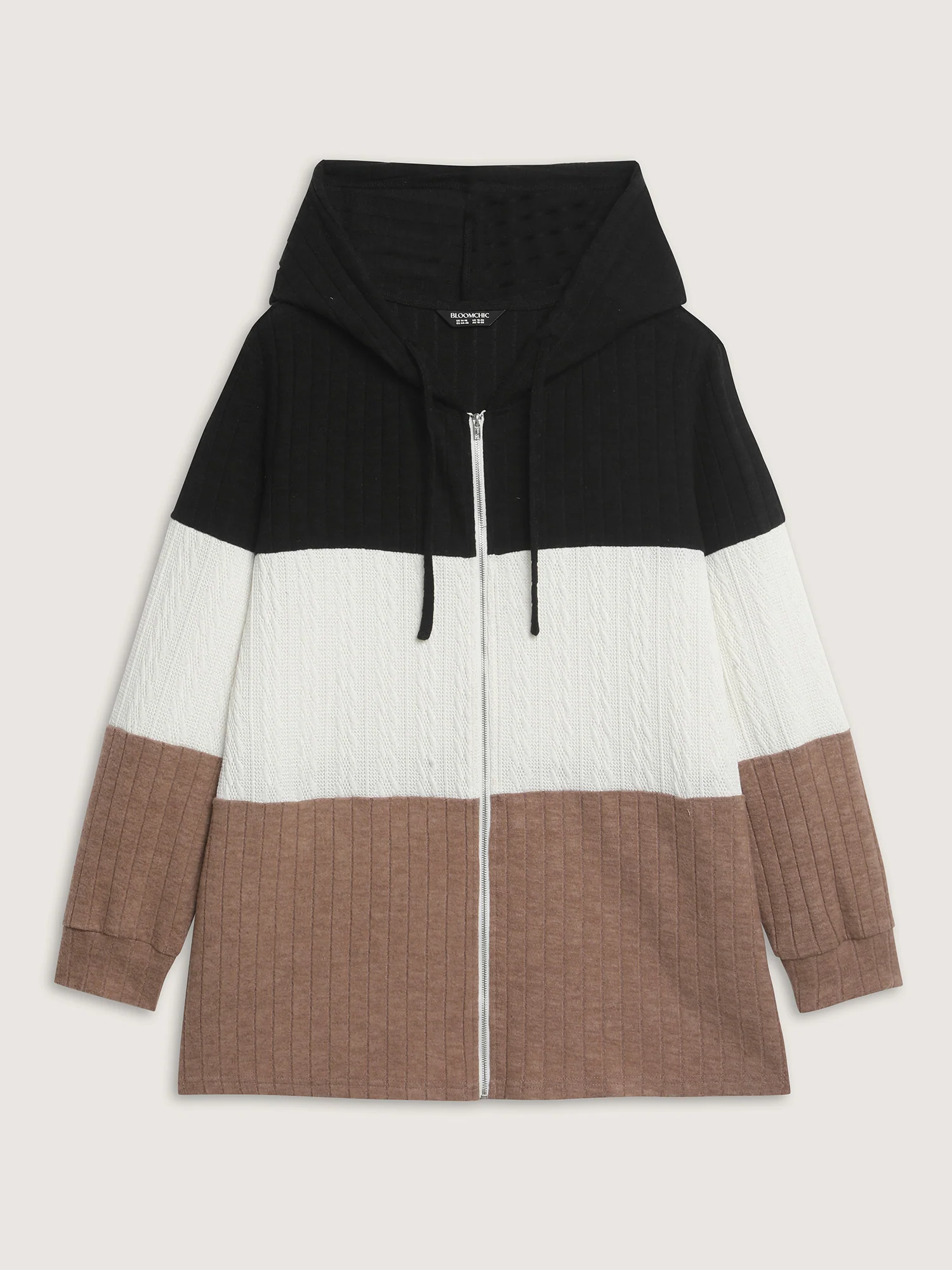 Textured Color Contrast Zipper Hoodie - Image 8