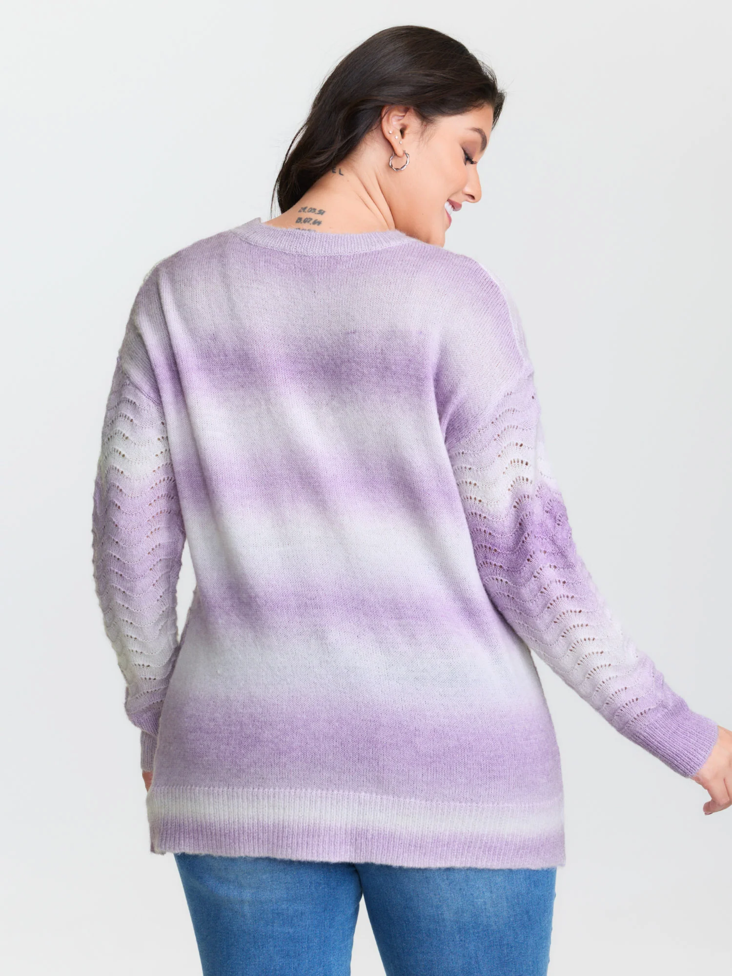 Textured Color Gradient Drop Shoulder Pullover - Image 5