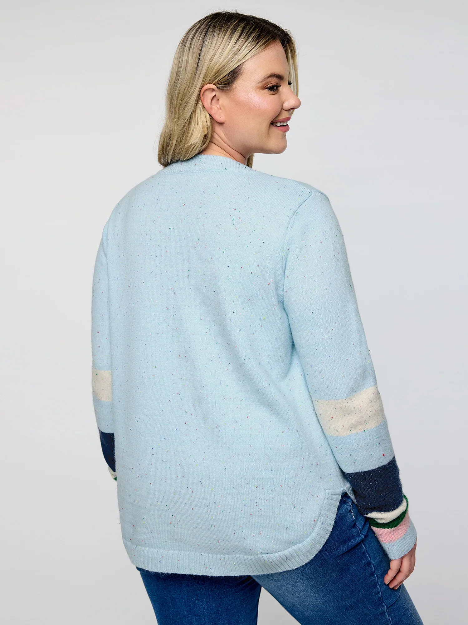 Textured Color Stripe Curvy Hem Pullover - Image 4