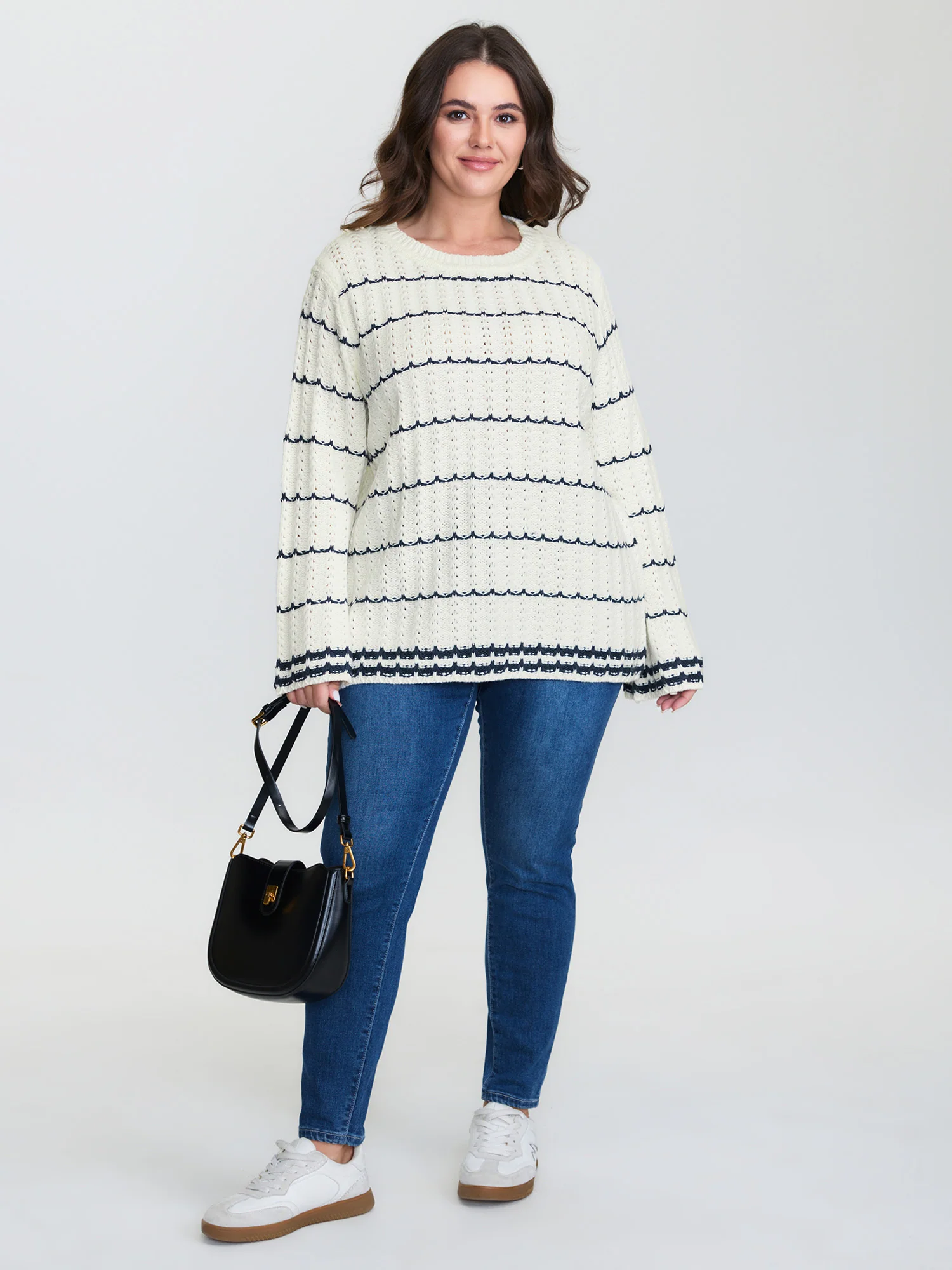 Textured Color Stripe Flared Sleeve Pullover - Image 3