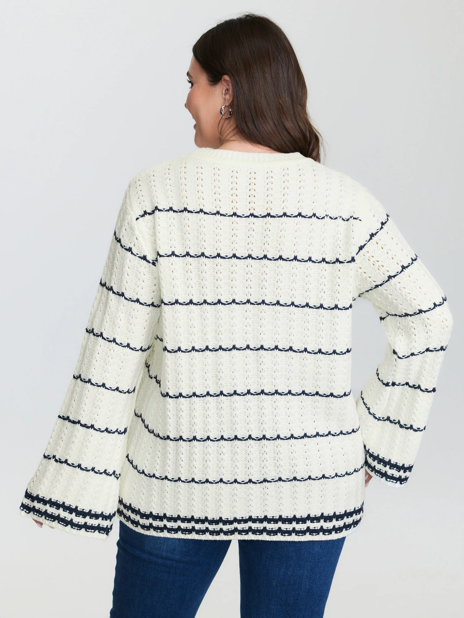Textured Color Stripe Flared Sleeve Pullover - Image 4
