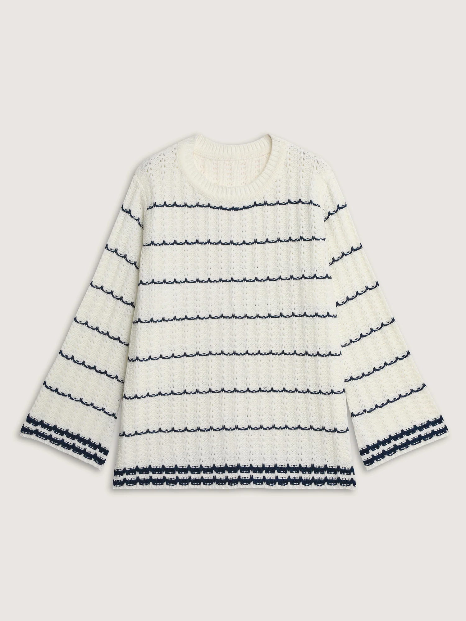 Textured Color Stripe Flared Sleeve Pullover - Image 7