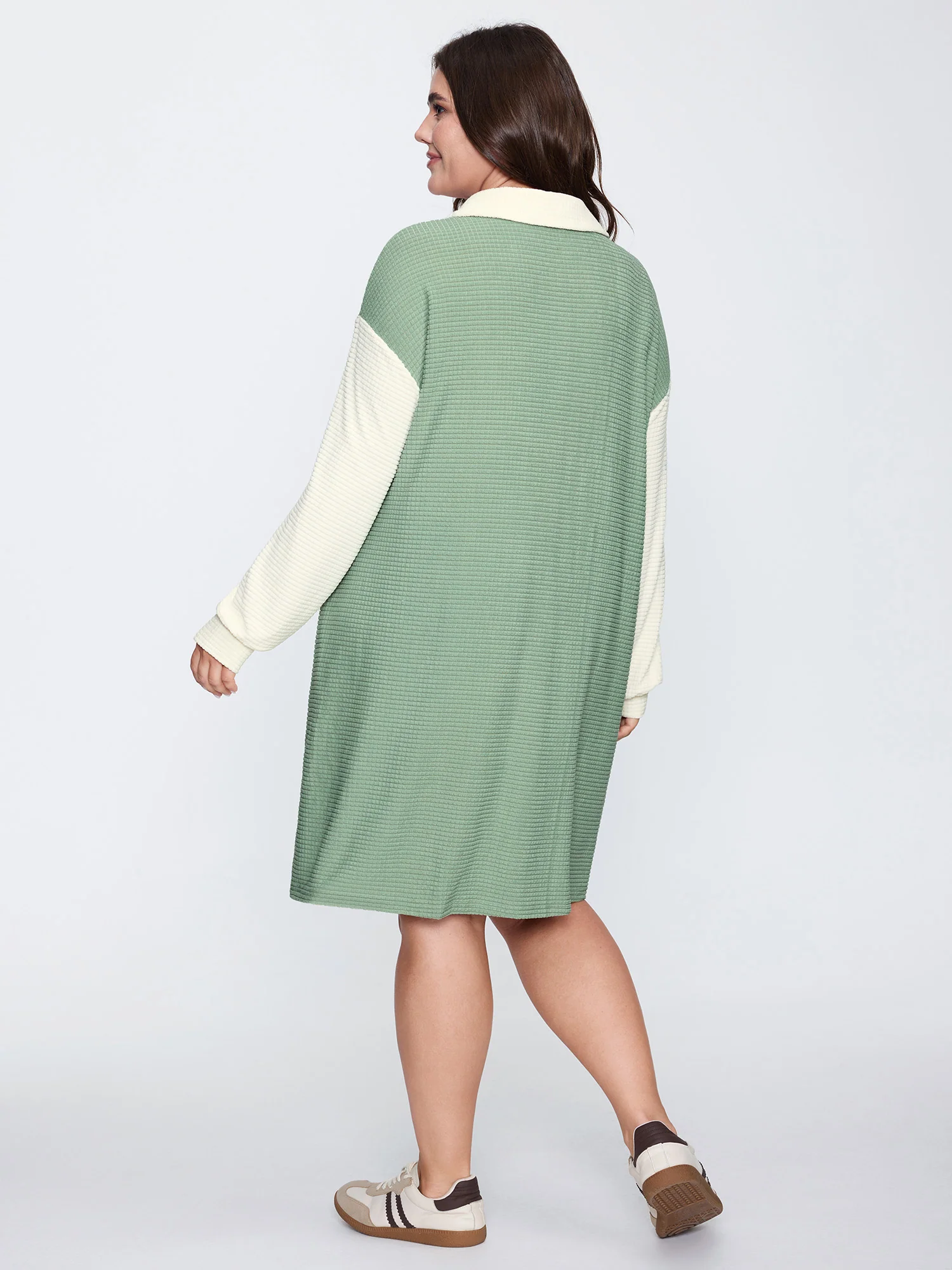 Textured Colorblock Collar Midi Dress - Image 4