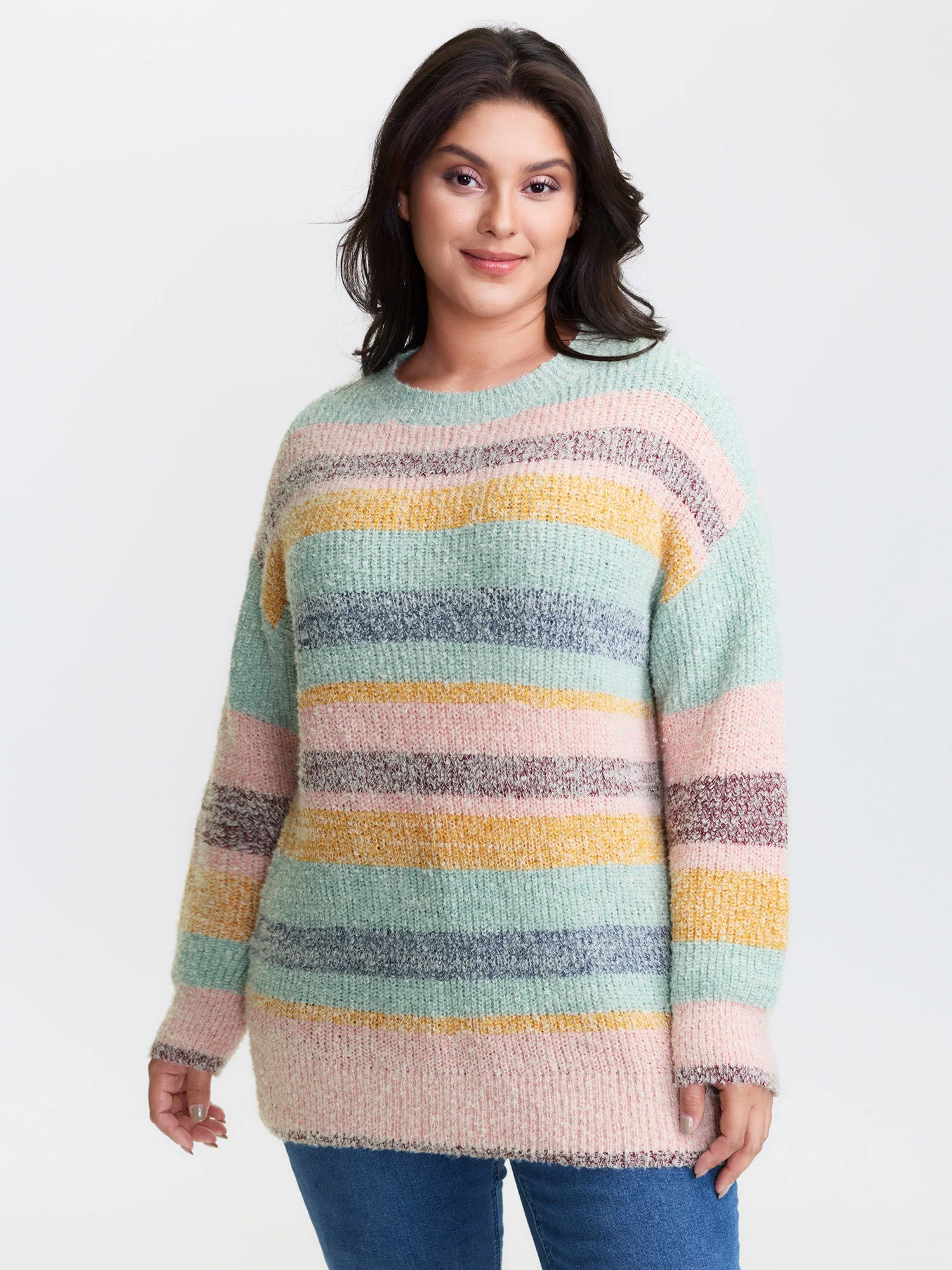Textured Colorful Stripe Drop Shoulder Pullover