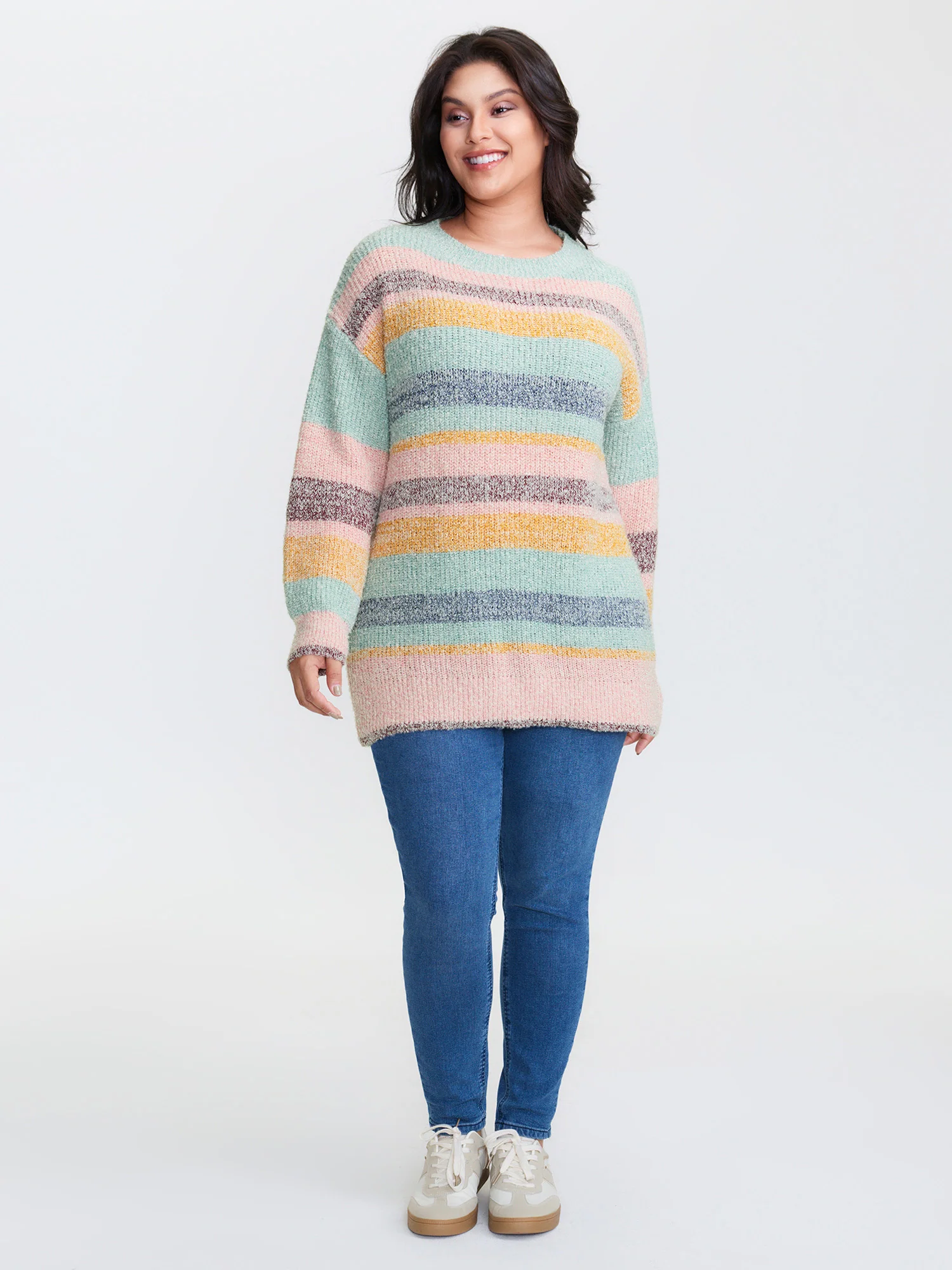 Textured Colorful Stripe Drop Shoulder Pullover - Image 2