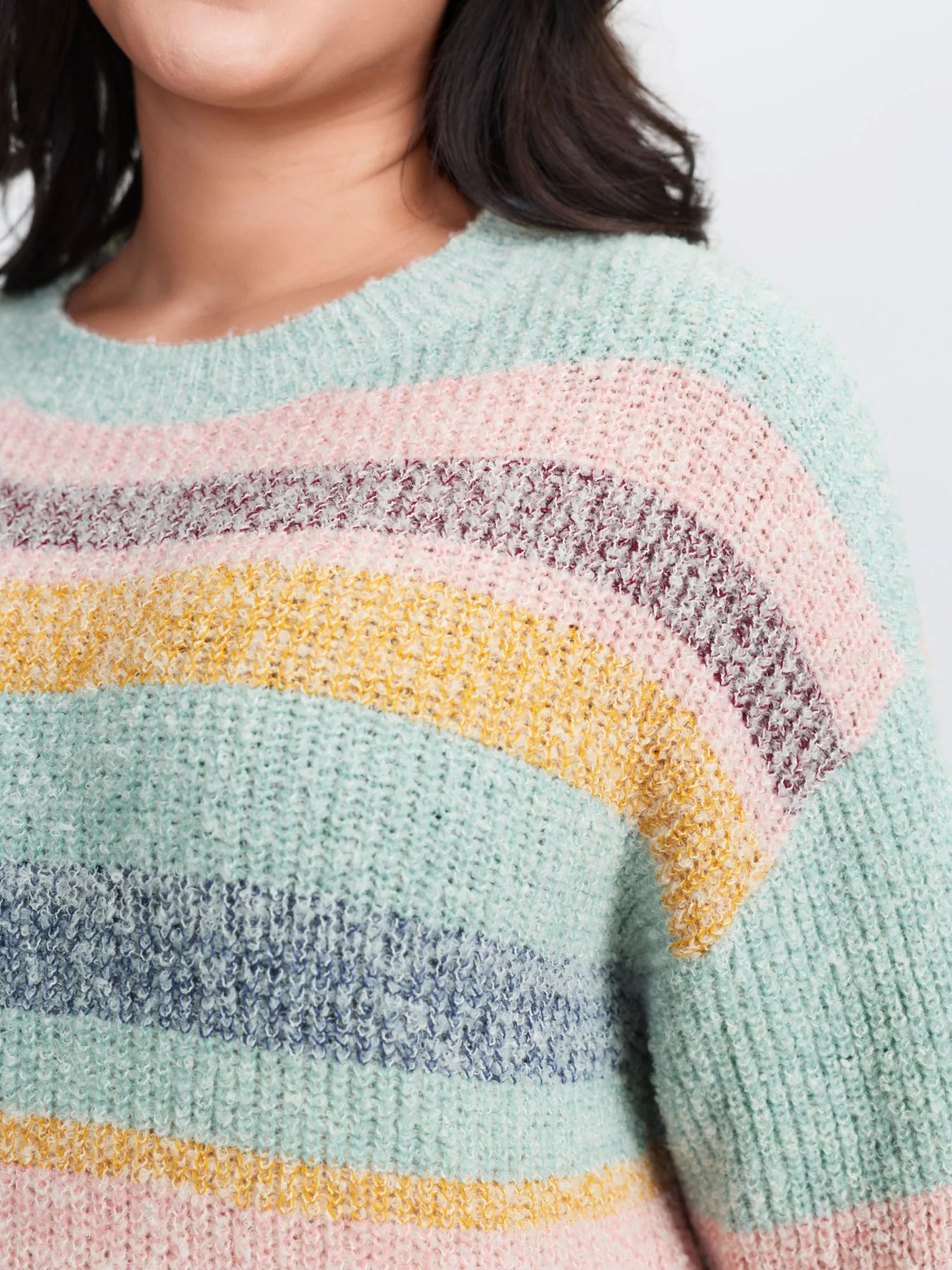 Textured Colorful Stripe Drop Shoulder Pullover - Image 3