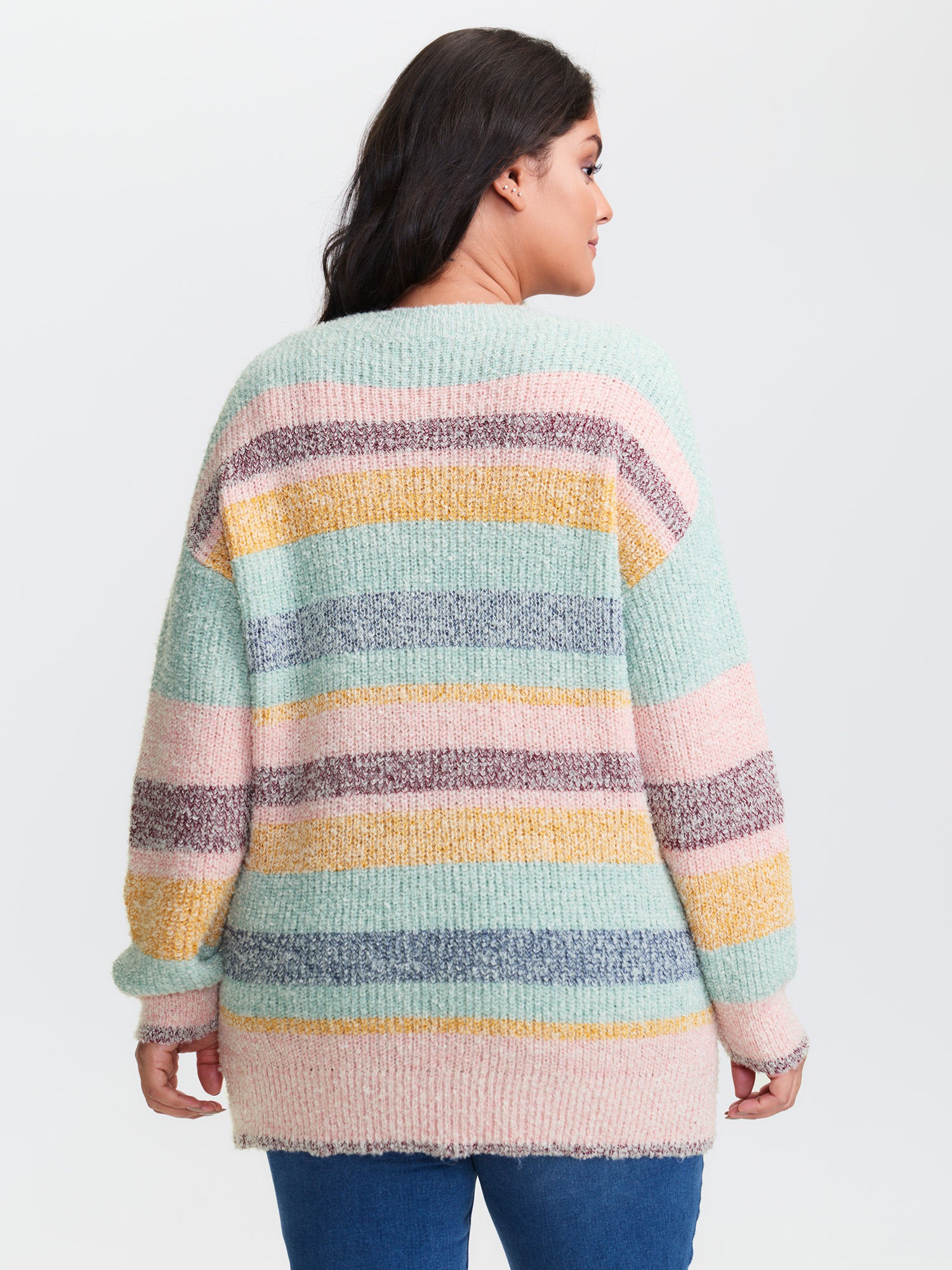 Textured Colorful Stripe Drop Shoulder Pullover - Image 4