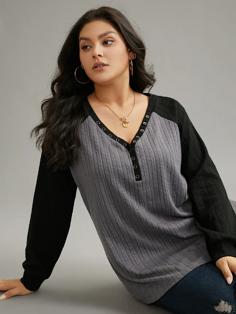 Textured Contrast Button Detail Raglan Sleeve Sweatshirt - Image 10