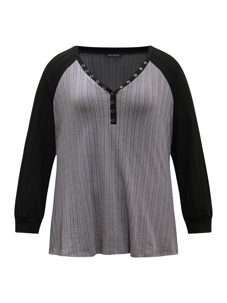 Textured Contrast Button Detail Raglan Sleeve Sweatshirt - Image 11