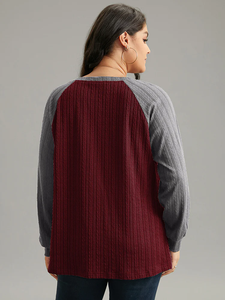 Textured Contrast Button Detail Raglan Sleeve Sweatshirt - Image 2