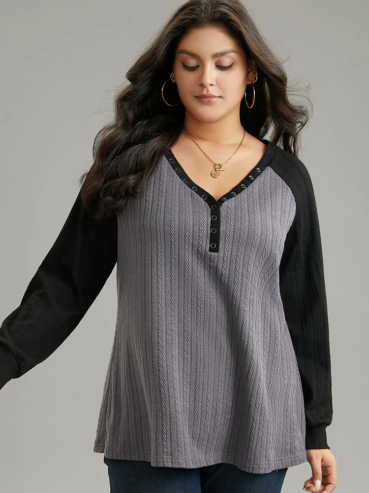 Textured Contrast Button Detail Raglan Sleeve Sweatshirt - Image 5