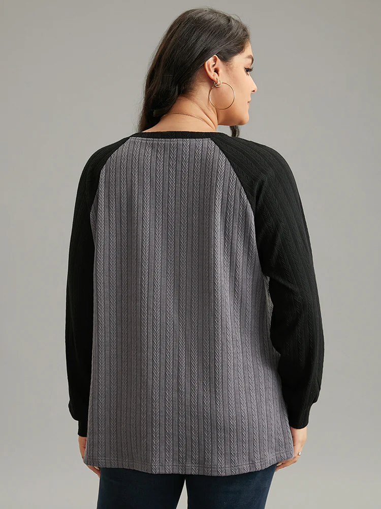Textured Contrast Button Detail Raglan Sleeve Sweatshirt - Image 6