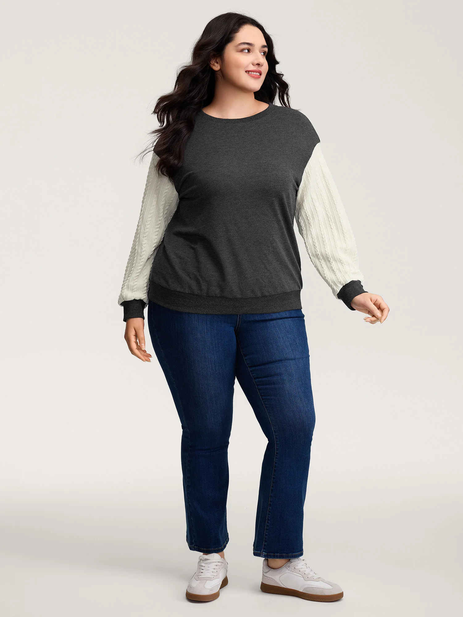 Textured Contrast Drop Shoulder Sweatshirt - Image 3