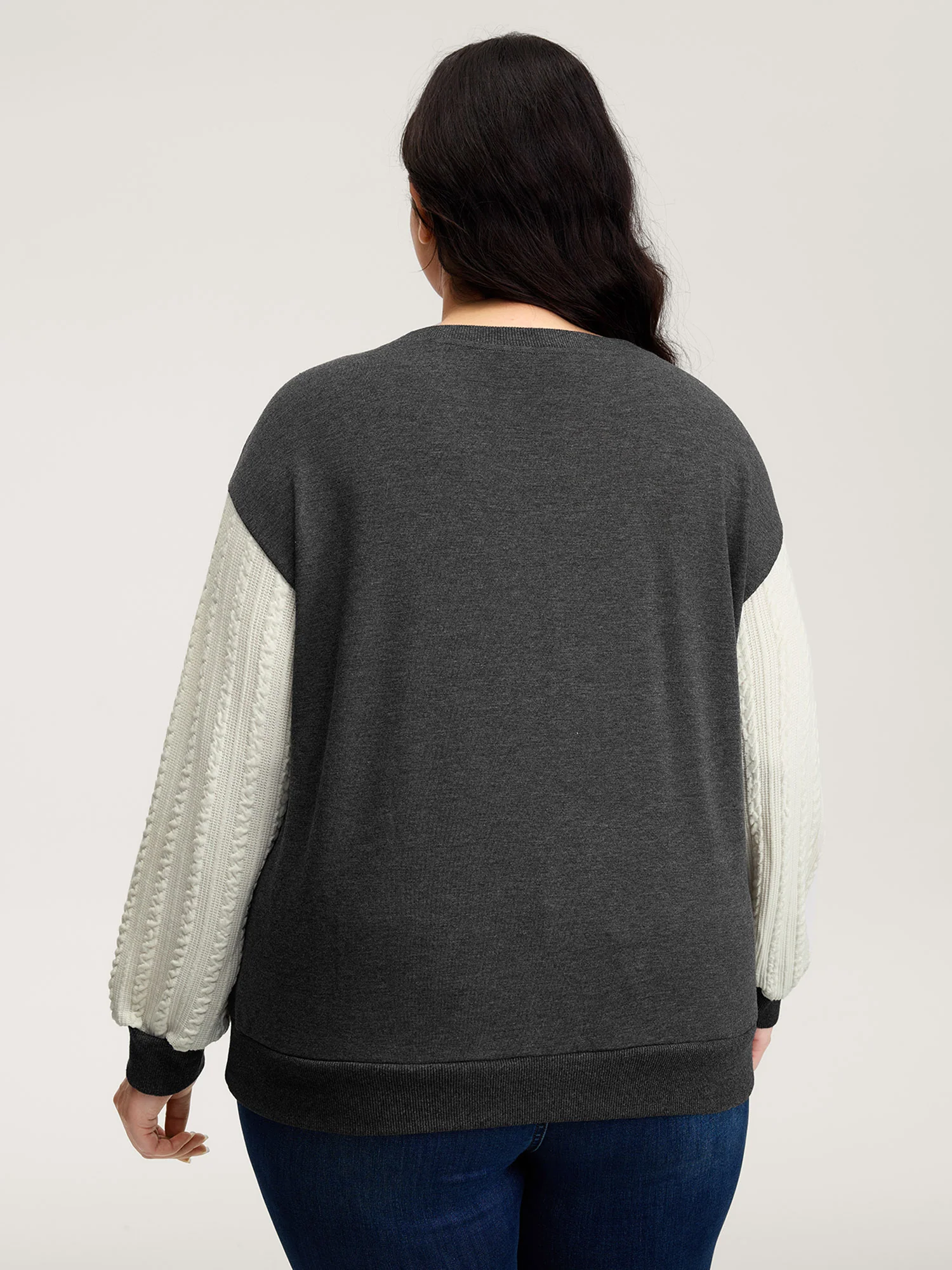 Textured Contrast Drop Shoulder Sweatshirt - Image 4
