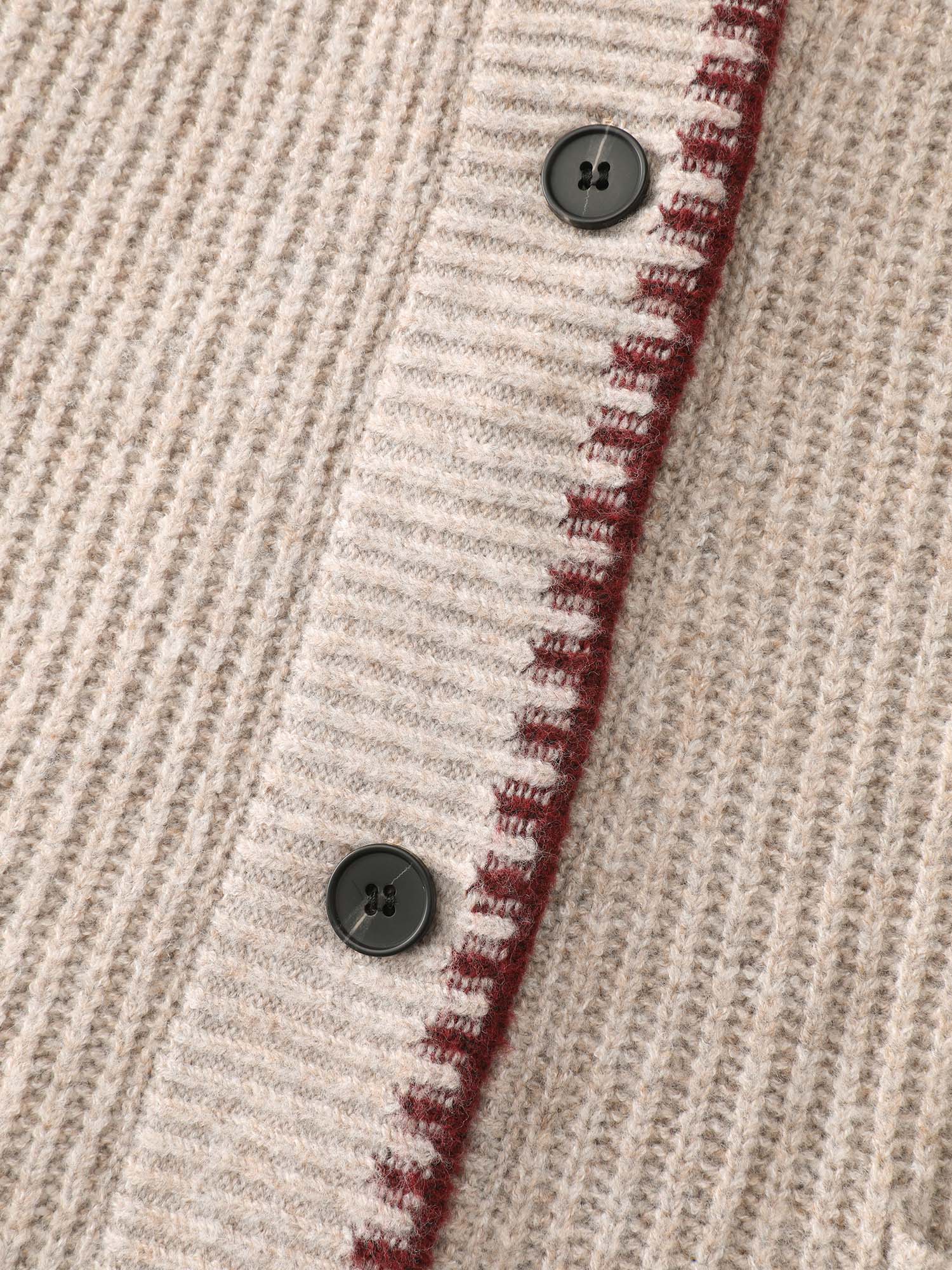 Textured Contrast Edged Pockets Knit Cardigan - Image 6