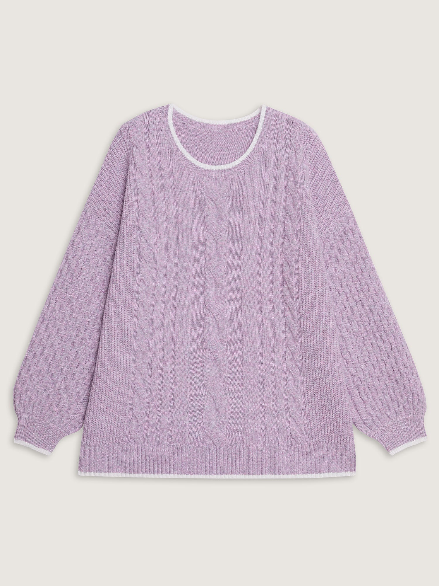 Textured Contrast Edges Lantern Sleeve Pullover - Image 5