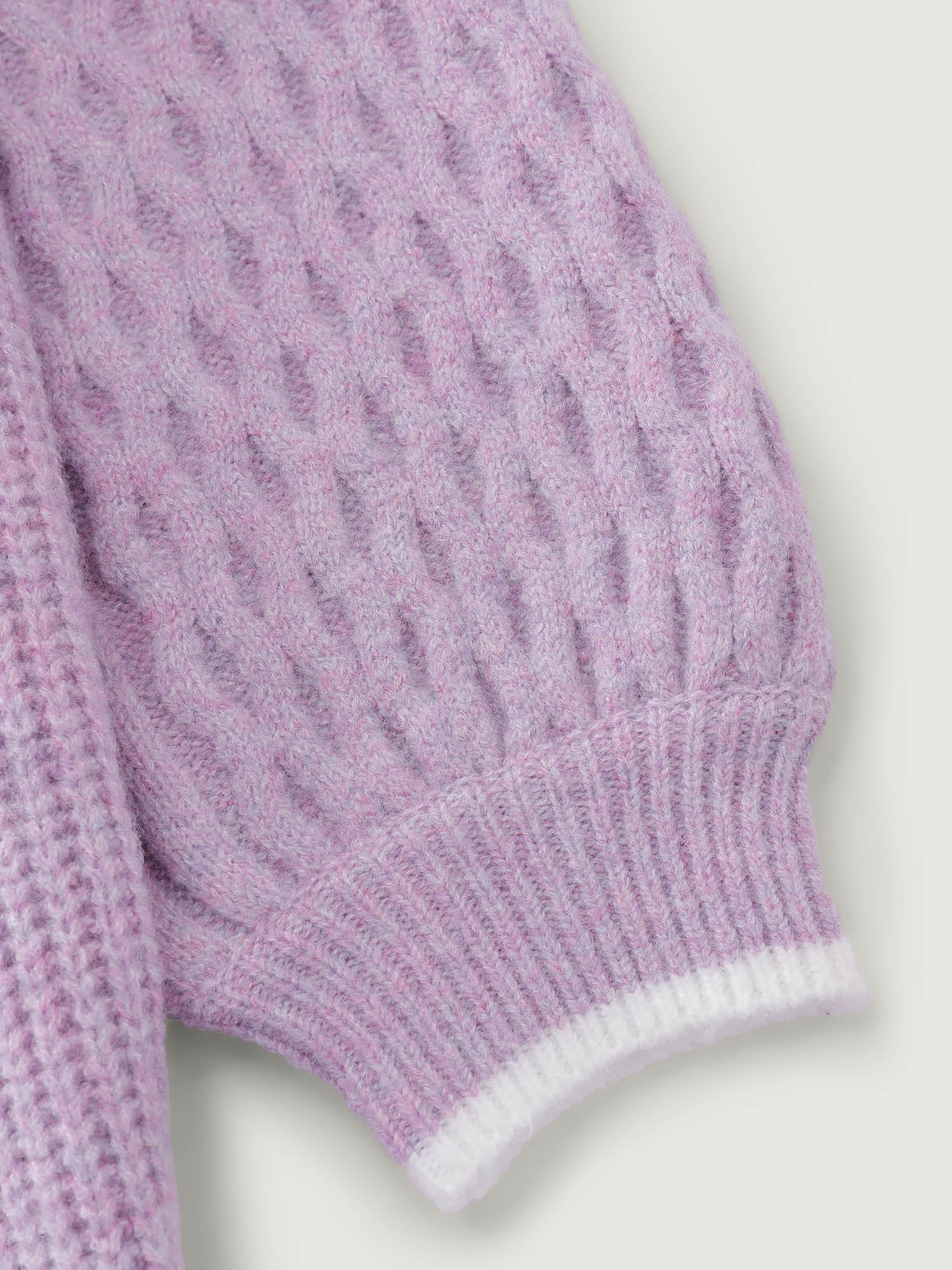 Textured Contrast Edges Lantern Sleeve Pullover - Image 6