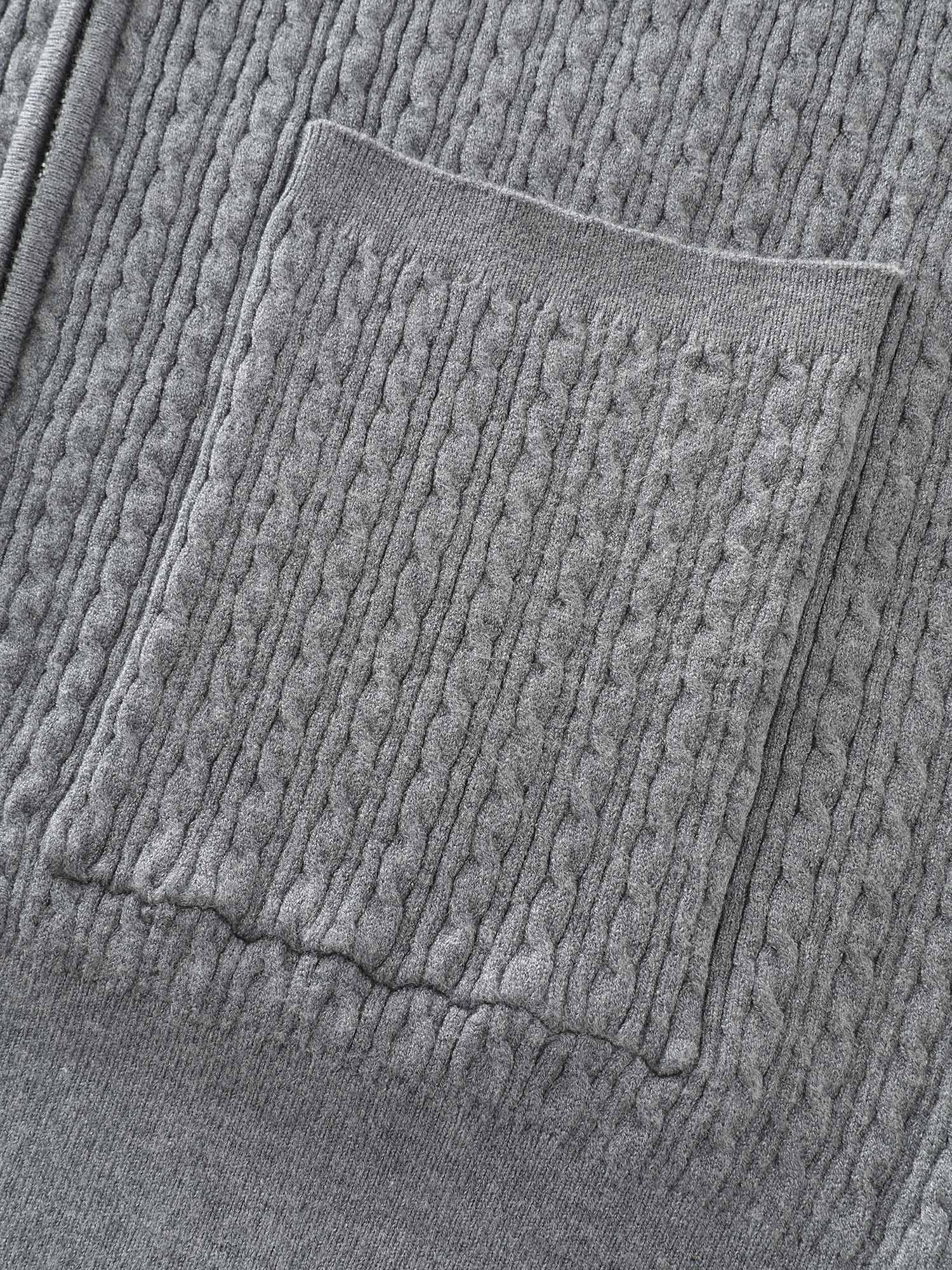Textured Contrast Hooded Zipper Knit Cardigan - Image 7