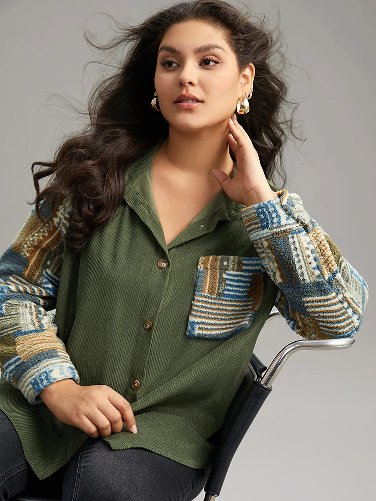 Textured Contrast Patchwork Button Through Jacket - Image 2