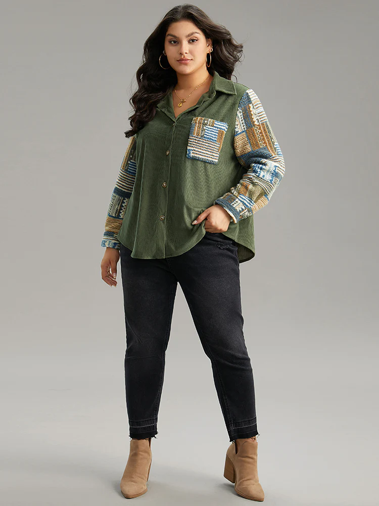 Textured Contrast Patchwork Button Through Jacket - Image 4